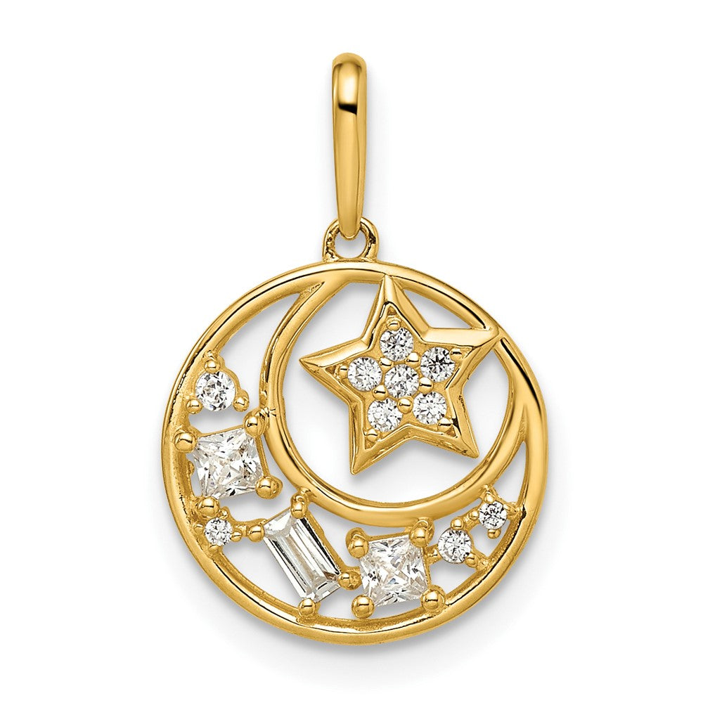 14K Gold CZ Star and Moon Pendant Necklace YC1469 - Elegant Celestial Jewelry for Women, Perfect for Birthday Gifts, Anniversary & Valentine's Day