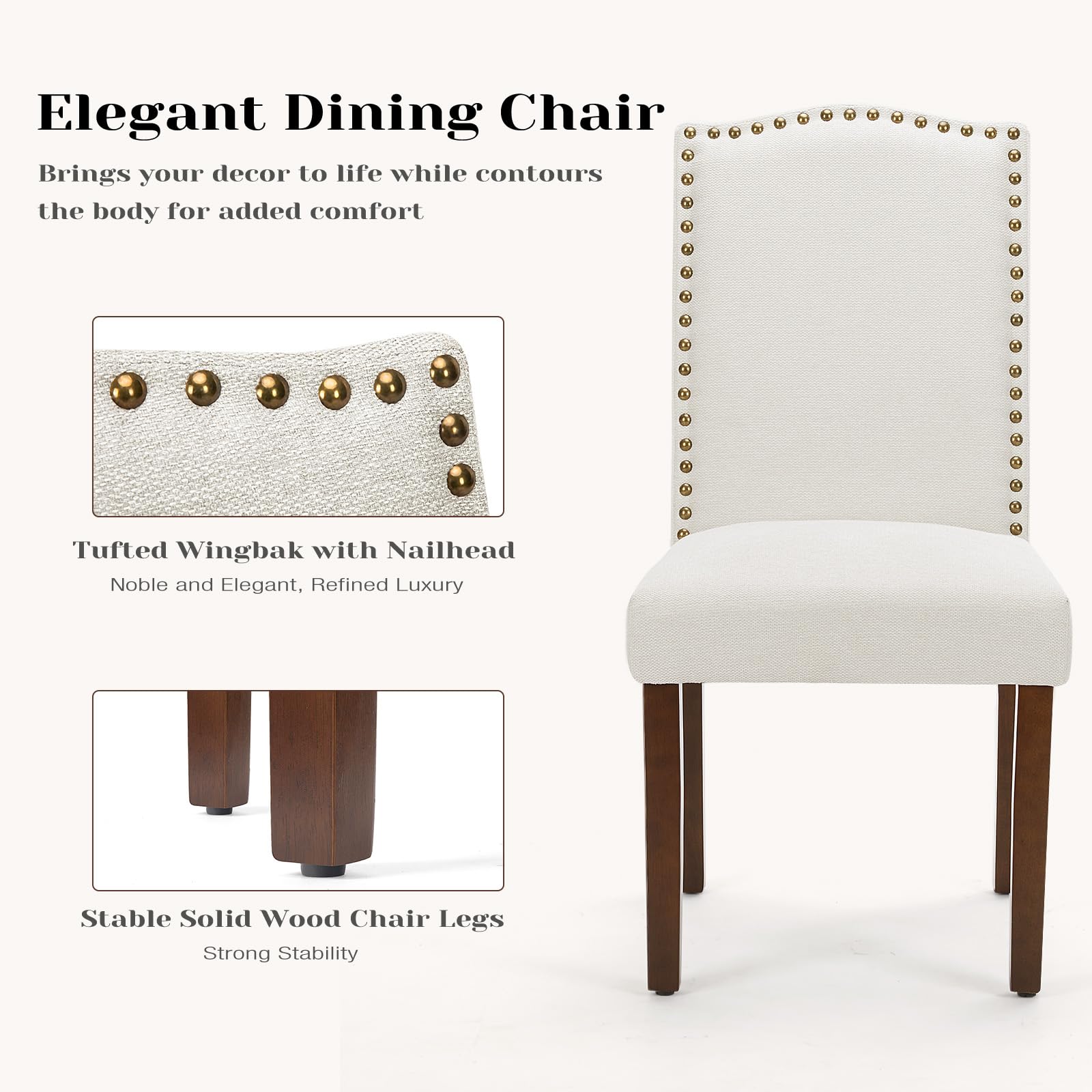 Sweetcrispy Mid Century Modern Dining Chairs Set of 4 - Brown Upholstered Leather Kitchen Chairs with Nailhead Trim & Wood Legs for Dining Room, Bedroom, Living Room | Perfect for Home Decor, Dinner Parties & Cozy Gatherings
