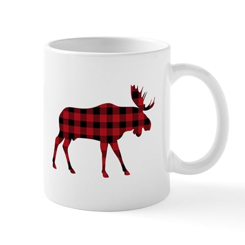 White - Plaid Moose Animal Silhouette Mugs