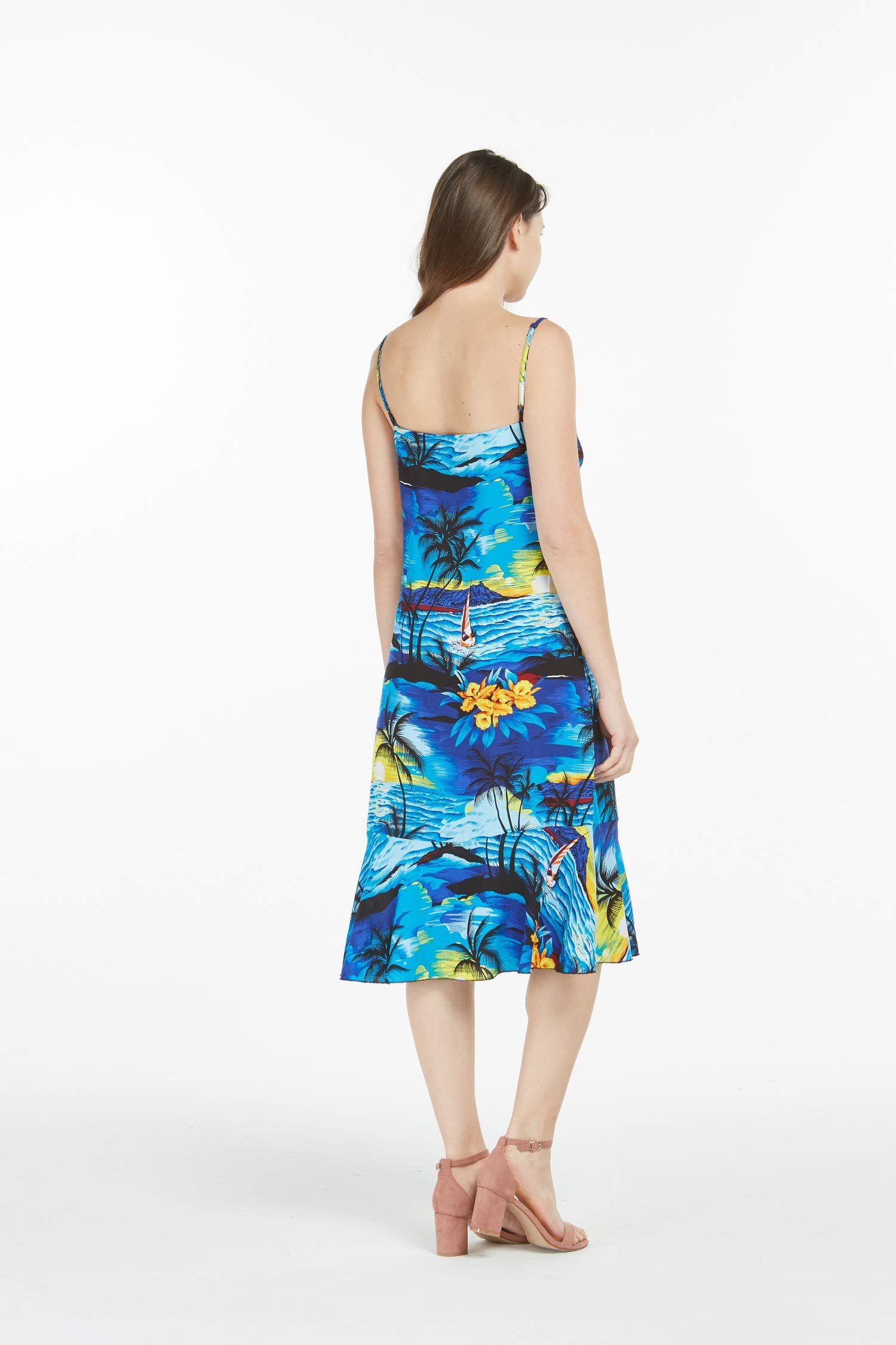 **Hawaiian Mermaid Ruffle Dress for Women - Sunset Blue Tropical Beach Party Dress, Perfect for Vacation, Luau, and Summer Outfits**