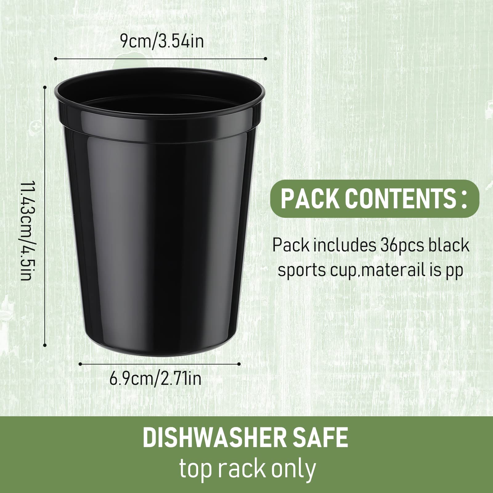 36 Pack 16oz Reusable Plastic Stadium Cups - Blank Black Drink Tumblers for Parties, Events, DIY Projects (4.5 x 3.54 x 2.72 Inch) - Perfect for Tailgates, BBQs, Weddings & Outdoor Gatherings