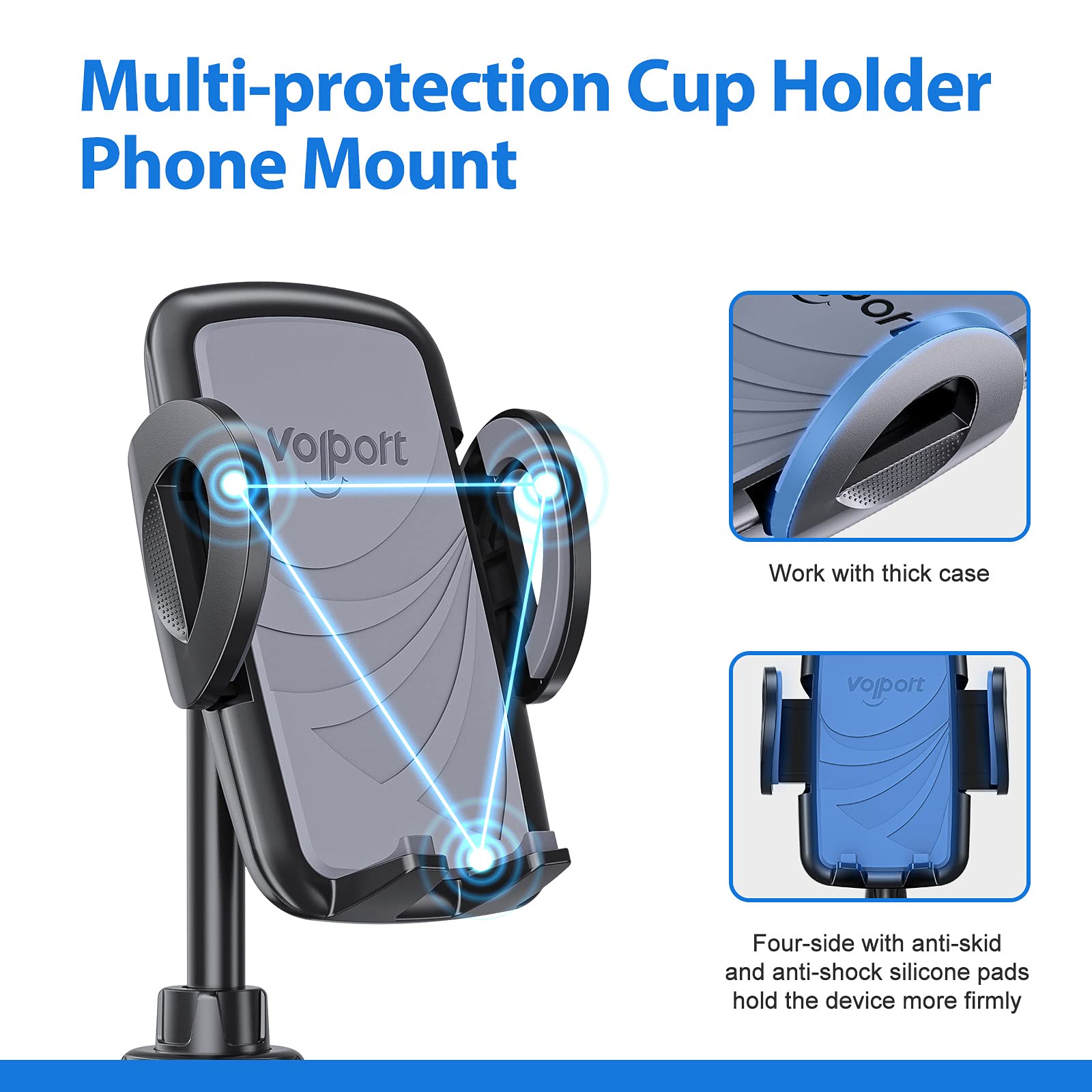 Volport Adjustable Long Neck Gooseneck Car Cup Holder Phone Mount - 360° Rotation Universal Cell Phone Holder for iPhone 15/14/13 Pro Max/Mini, Samsung, Google Pixel - Perfect for Road Trips, Commuting & Hands-Free Navigation