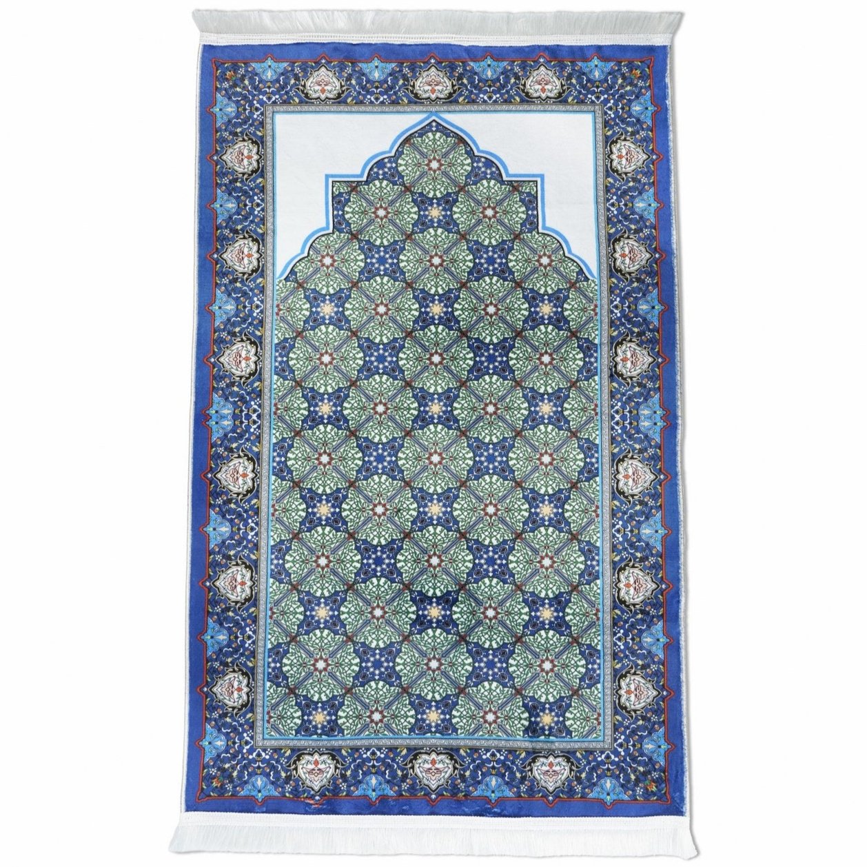 Premium Islamic Prayer Rug - Blue & Green Tile Design for Home, Mosque & Travel - Soft & Durable Muslim Prayer Mat for Daily Salah