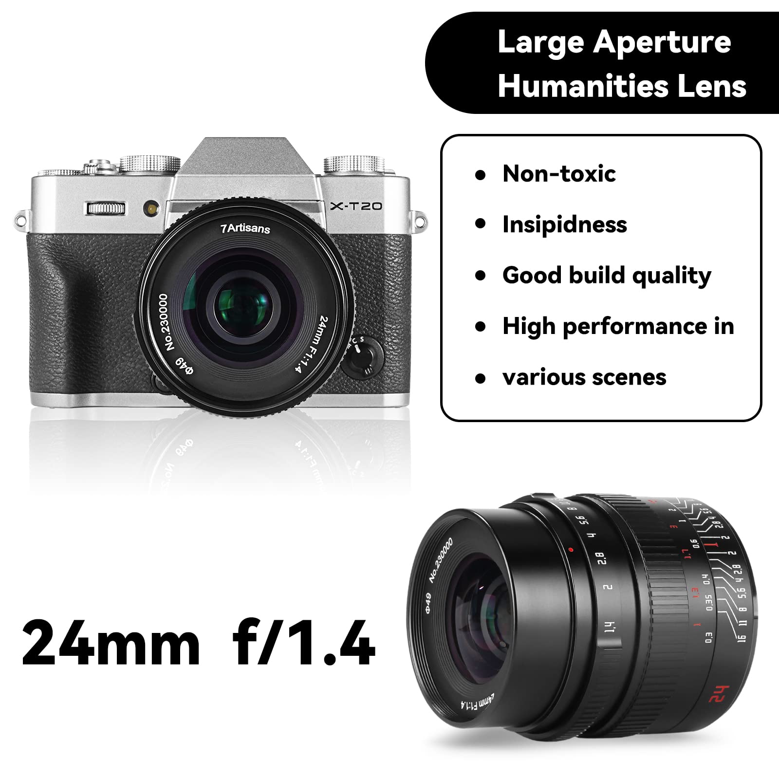 7artisans 24mm F1.4 APS-C Manual Prime Lens for Canon M Mount Mirrorless Cameras - Large Aperture, Sharp Images - Perfect for Portrait, Street & Low Light Photography (M1 M2 M3 M5 M6 M10)