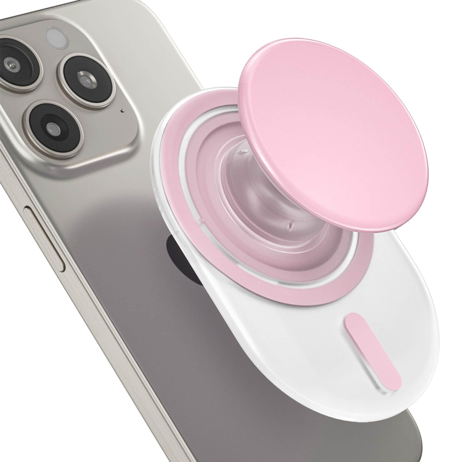 AUROX Magnetic Phone Grip Holder - Expandable Collapsible Stand with Kickstand for Magsafe | Compatible with iPhone 16/15/14/13/12 Series | Transparent Pink | Perfect for Hands-Free Viewing, Gaming & Video Calls