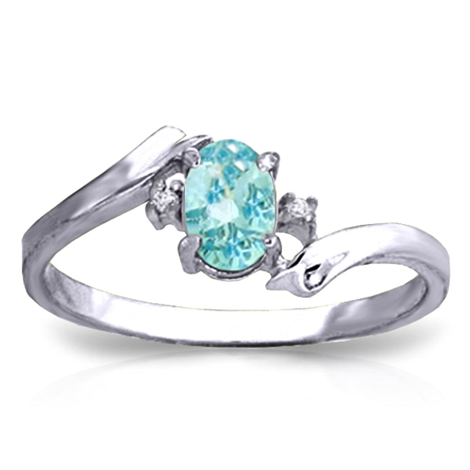 14k Solid White Gold Ring with 0.46 Carat Natural Diamonds & Oval Blue Topaz - Elegant Galaxy Gold GG Jewelry for Engagement, Anniversary & Special Occasions