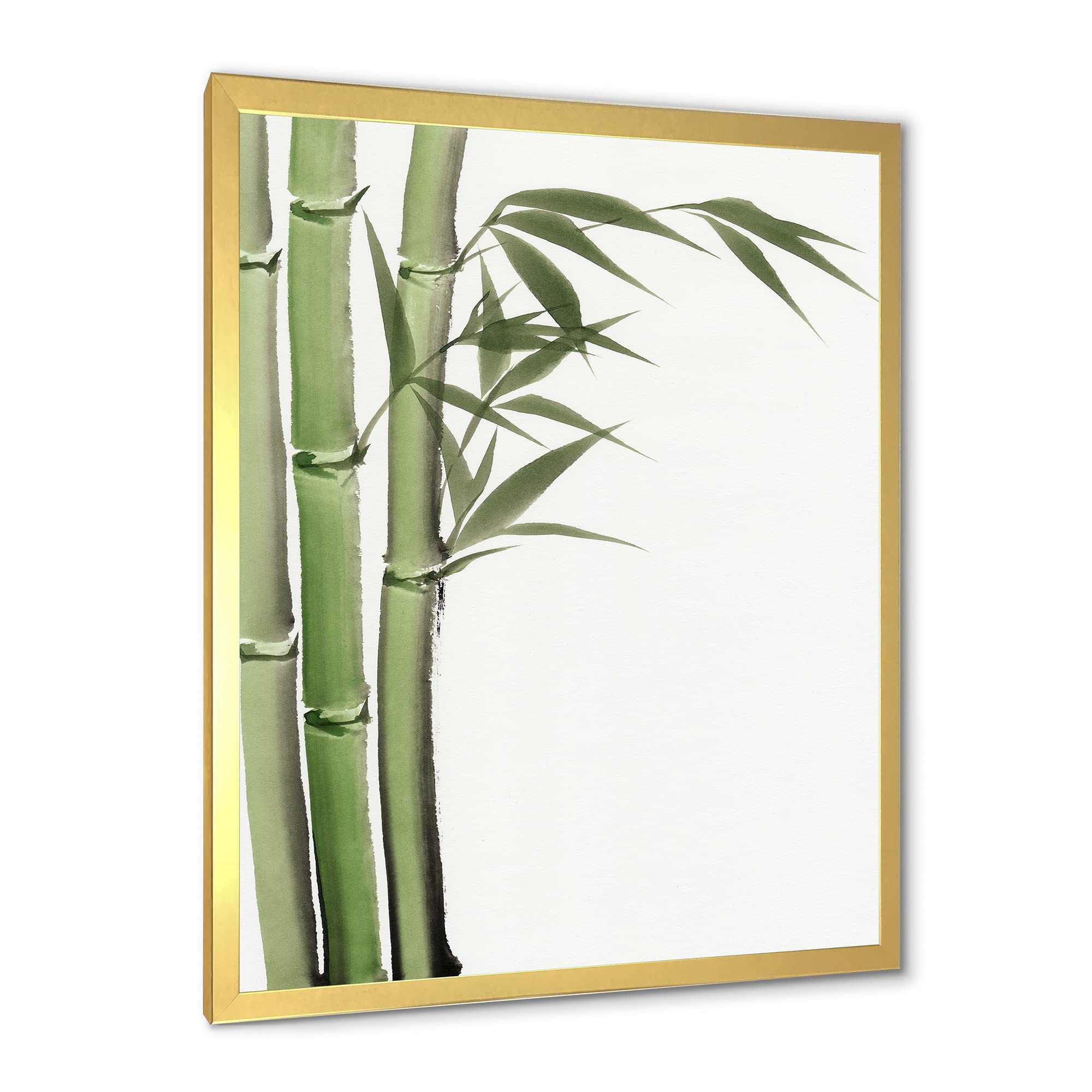 Dark Green Bamboo IV Traditional Framed Wall Art - Handcrafted Asian Home Decor for Living Room, Bedroom & Office