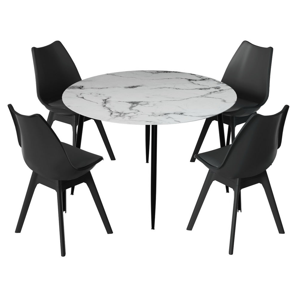 Artiss 5-Piece Dining Table Set with 4 Chairs - Modern Marble Top Black Kitchen Table for Small Space, Breakfast Nook & Apartment Dining