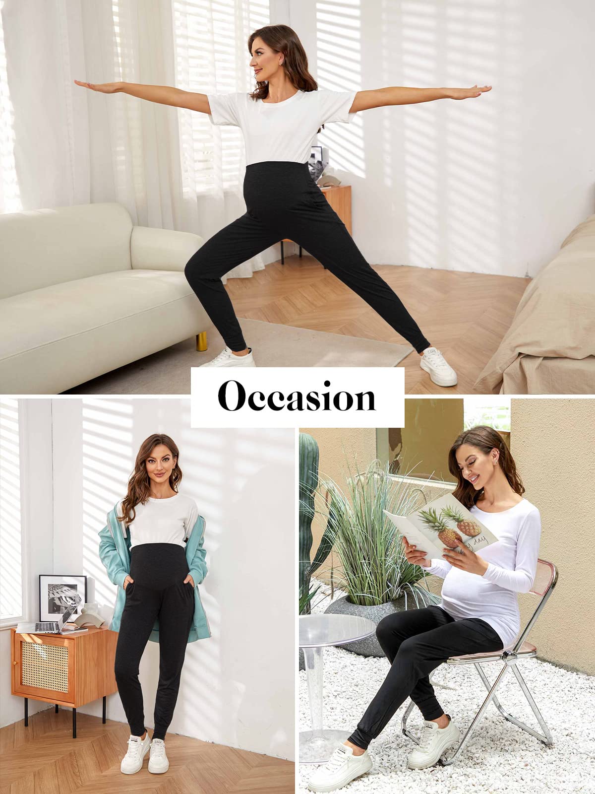 Liu & Qu Women's Stretchy Maternity Lounge Pants - Soft Comfortable Elastic Waist Casual Pants for Pregnancy & Postpartum - Perfect for Home, Yoga, and Relaxation