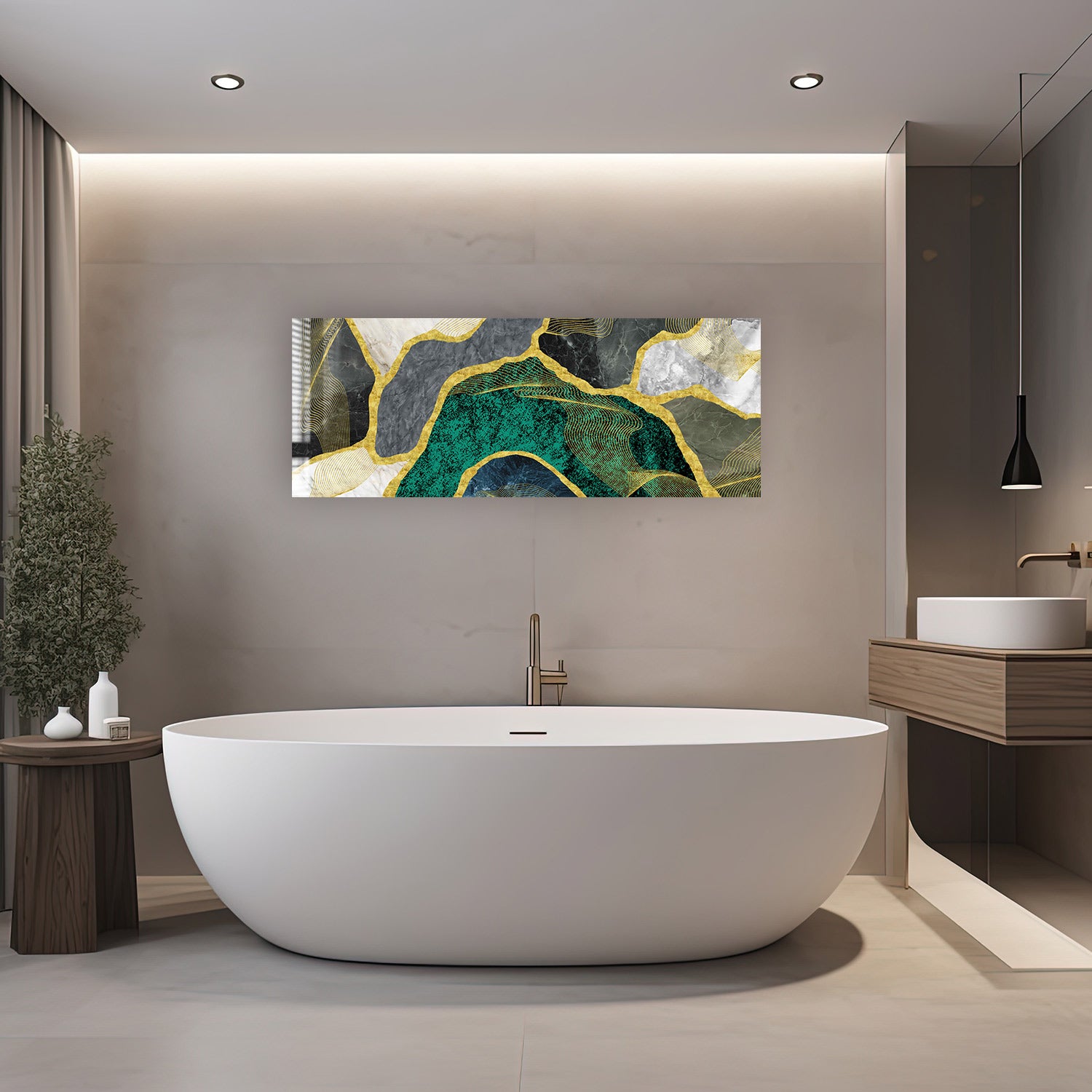 Elegant Green Marble Design Panoramic Wallpaper - Perfect for Living Room, Bedroom & Office Decor
