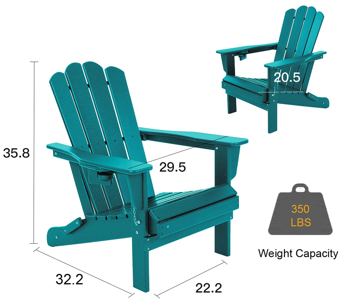 Extra Large Blue Folding Adirondack Chairs - HDPE Weather-Resistant Outdoor Patio Furniture for Deck, Backyard, Lawn & Garden - Perfect for Campfires, Poolside Relaxation & Outdoor Gatherings