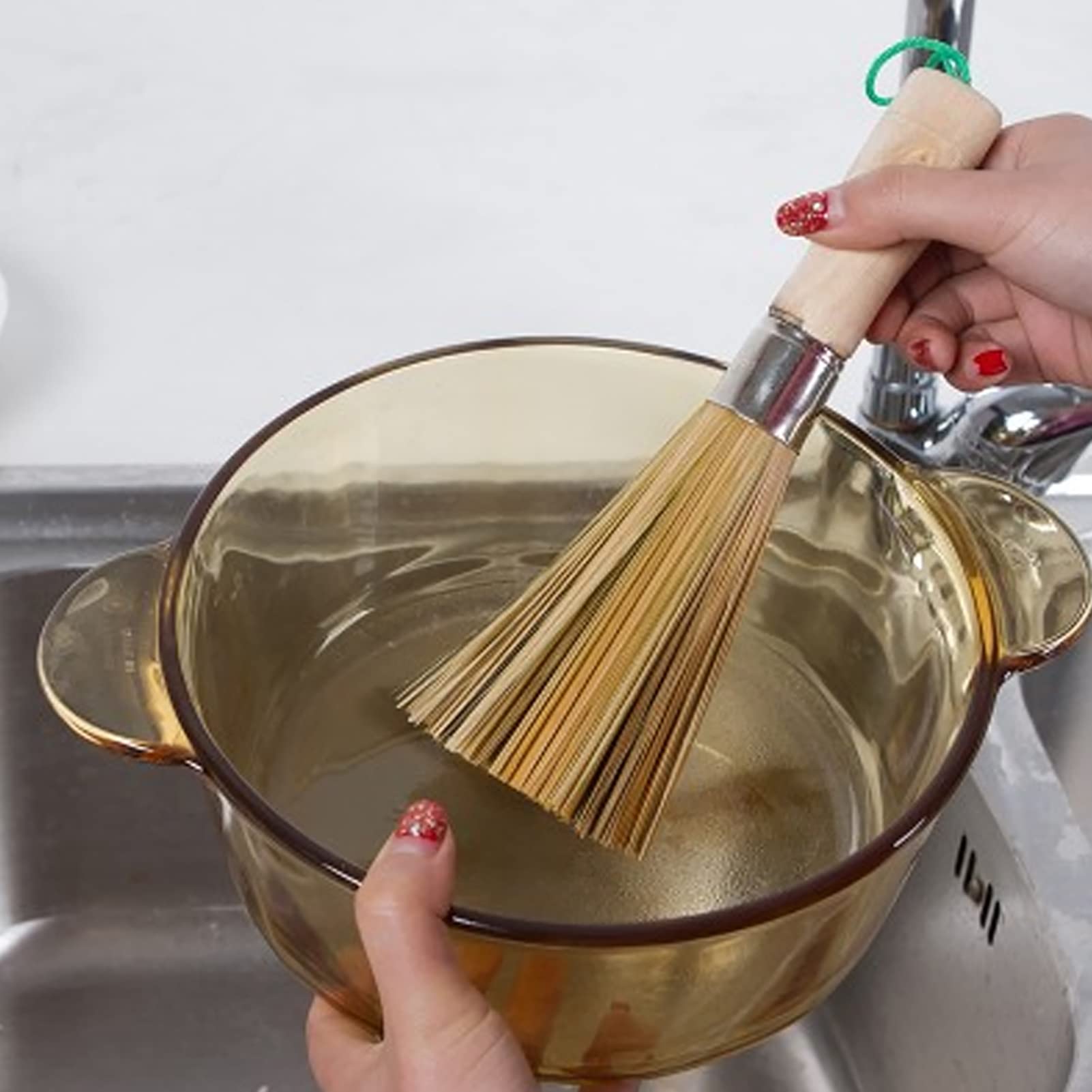 Bamboo Dish Brush with Long Handle - Eco-Friendly Kitchen Scrubber for Pots, Pans & Dishes - Strong Cleaning Power for Tough Stains - Perfect for Daily Dishwashing and Kitchen Cleaning