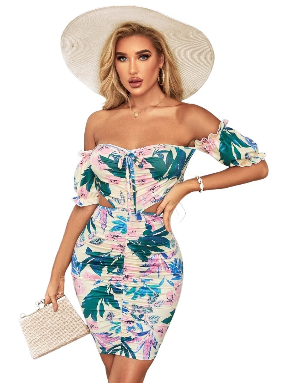 Floral Print Dress for Women - Elegant Plant & Flower Design Summer Dress - Perfect for Garden Parties, Weddings & Casual Outings