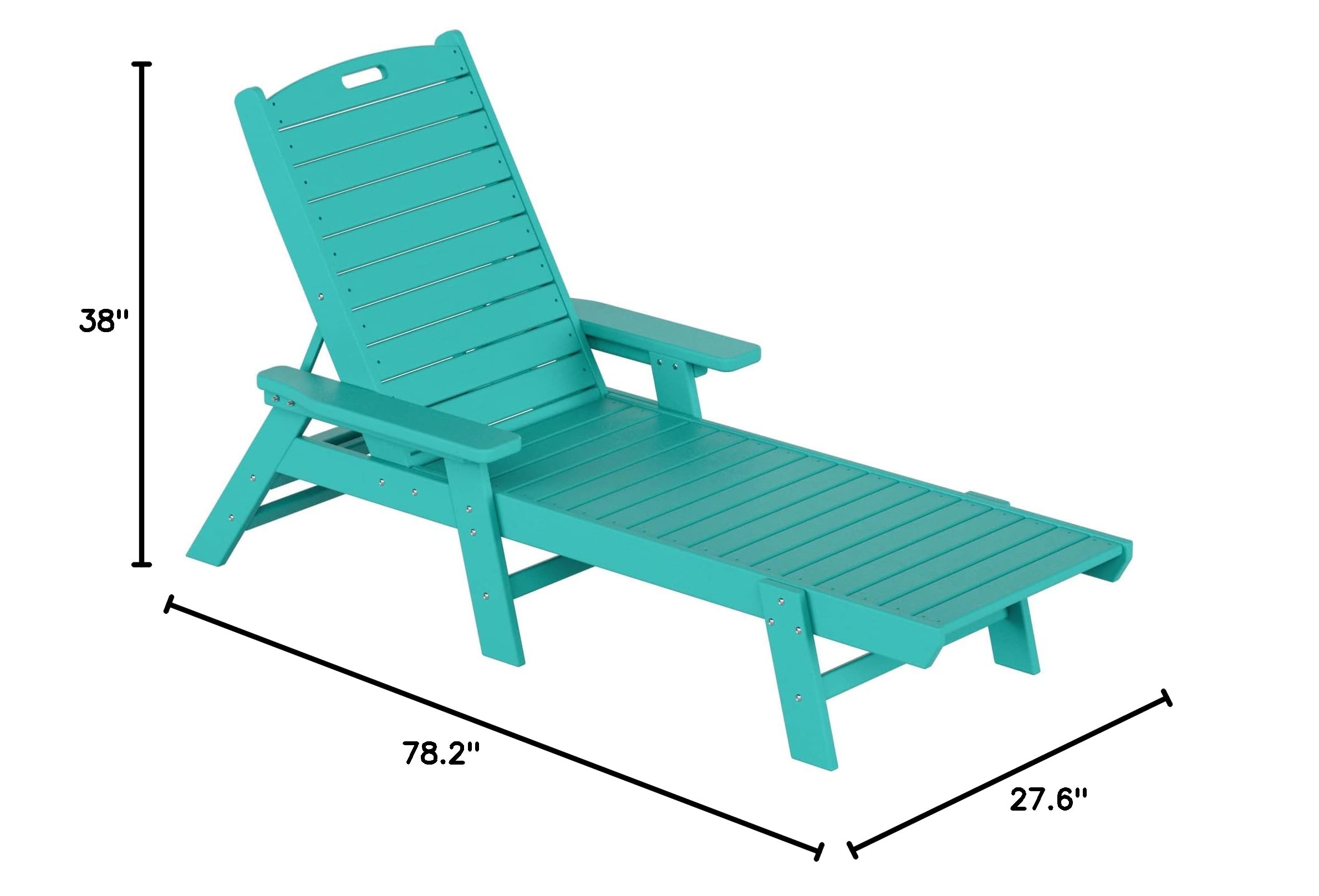 **WO Home Furniture HDPE Adirondack Reclining Chaise Lounge – Durable Poly Lumber Outdoor Chair with Armrests – UV & Weather Resistant for Patio, Backyard, Beach, Poolside, Porch – Perfect for Relaxing in Turquoise**