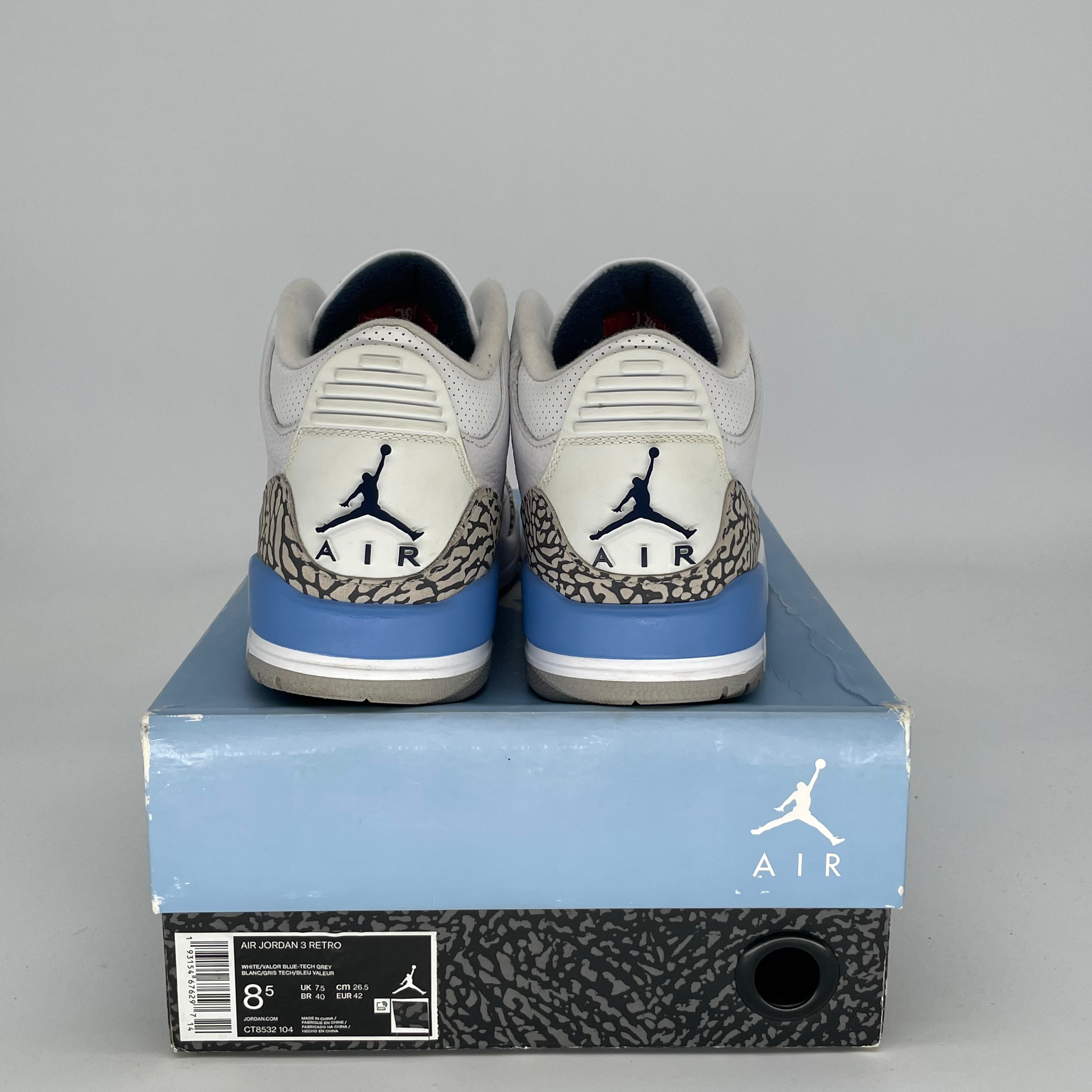 AIR JORDAN 3 UNC Sneakers - Men's Size 8.5/Women's Size 10 - Style CT8532-104 - Classic Blue & White Basketball Shoes for Casual Wear & Sports