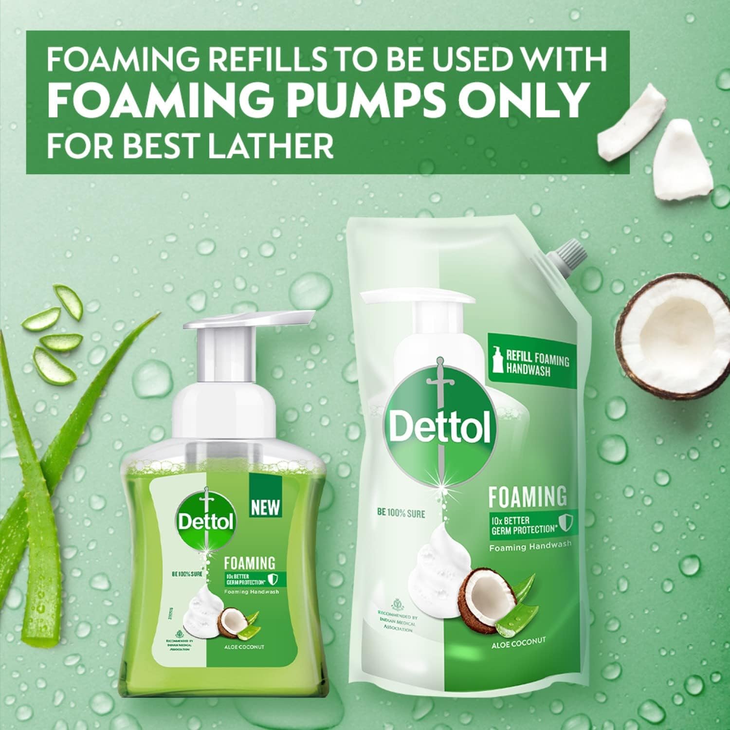 Dettol Foaming Hand Wash Refill Combo - Strawberry & Aloe Coconut (Pack of 2, 700ml Each) | Rich Lather, Moisturizing Formula, Gentle on Skin | Ideal for Home, Office & Travel Use