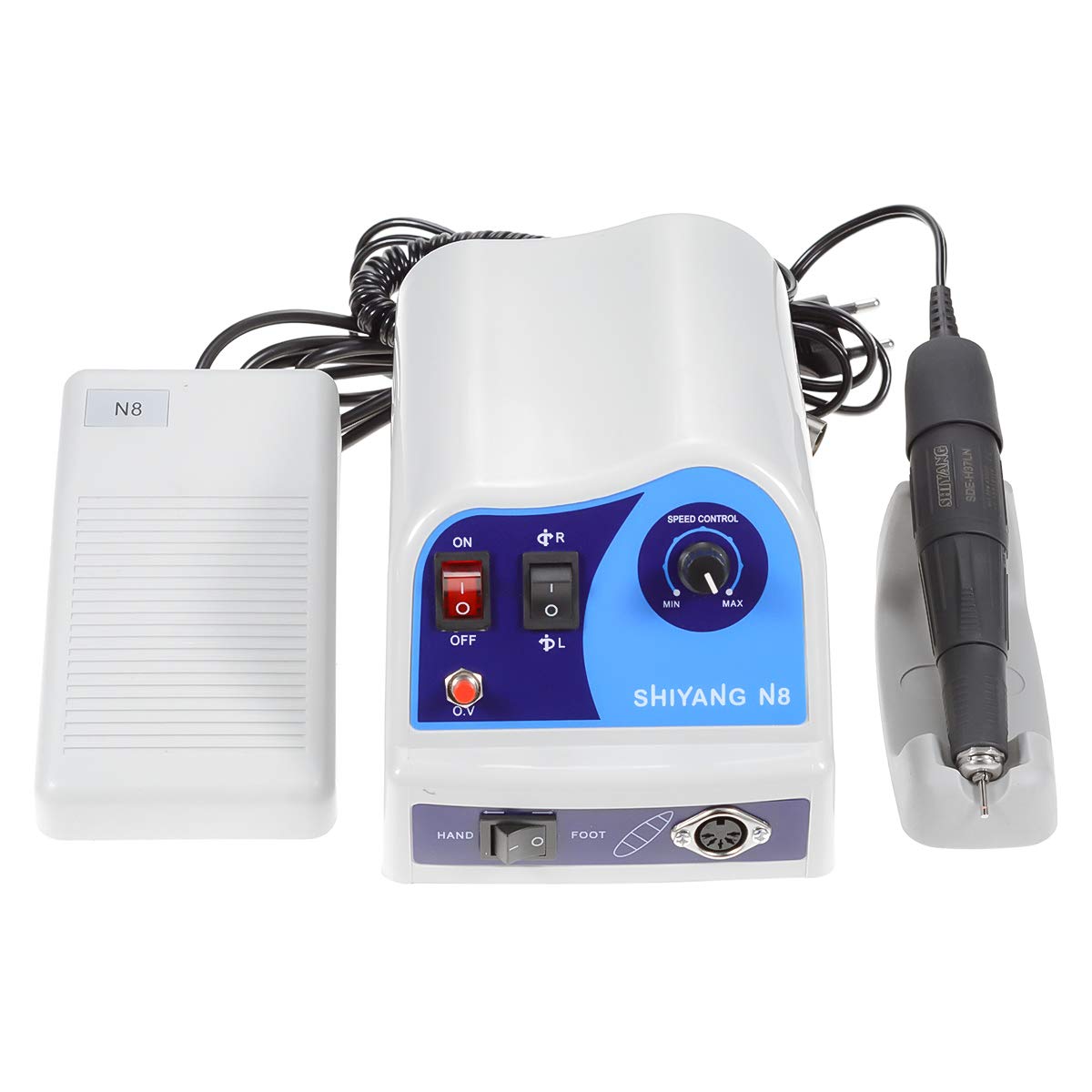 NSKI Lab Equipment Carbon Brush 45000RPM SHIYANG-N8 Professional Micromotor Nail Drill Machine with Foot Pedal Control (Includes H37LN) - Perfect for Nail Salons, Dental Labs & DIY Nail Art