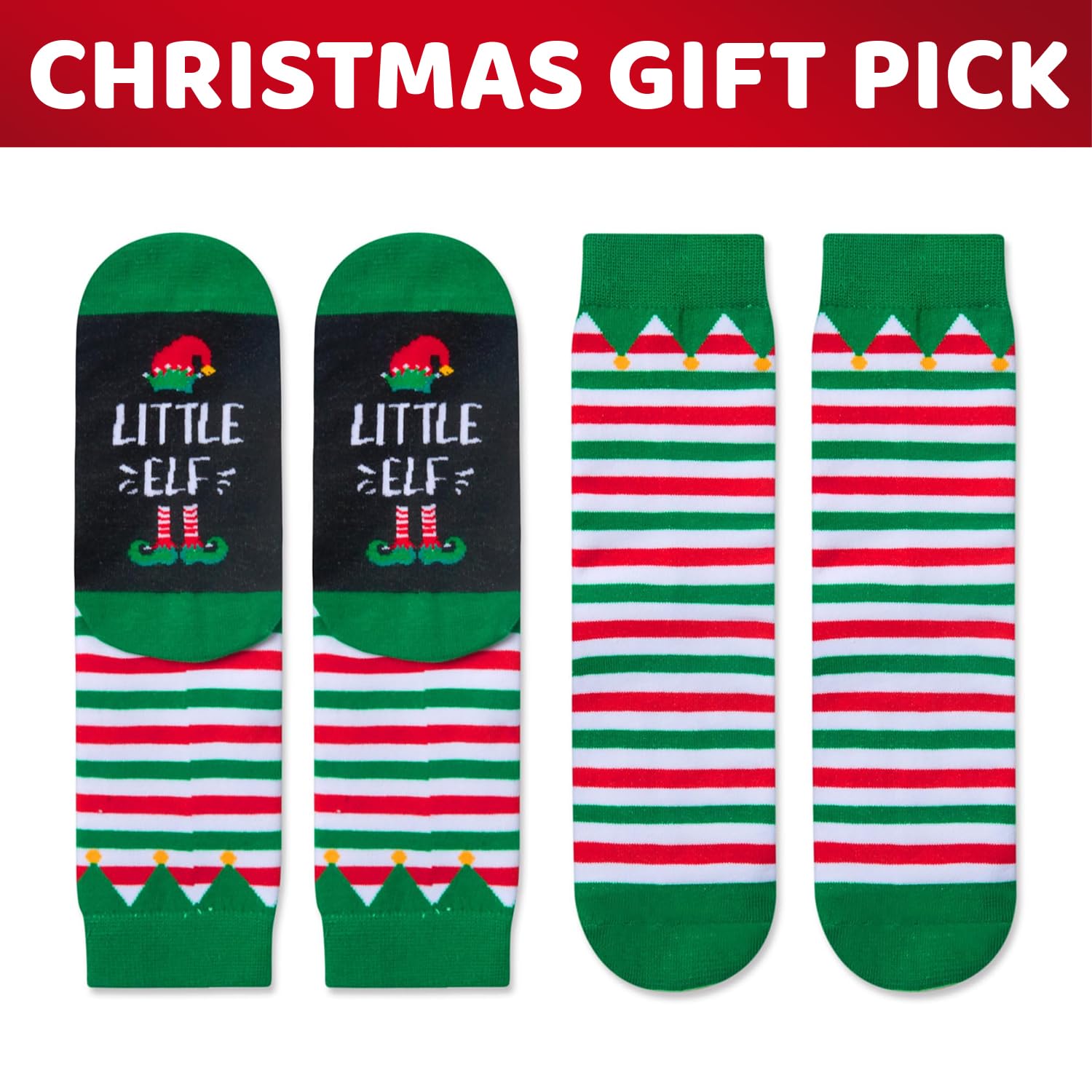 HappyPop Christmas Stocking Stuffer Socks for Kids - Fun Elf & Dinosaur Holiday Socks for Boys & Girls Ages 2-12 - Perfect Gift with Greeting Card for Christmas Morning, School Parties & Family Gatherings