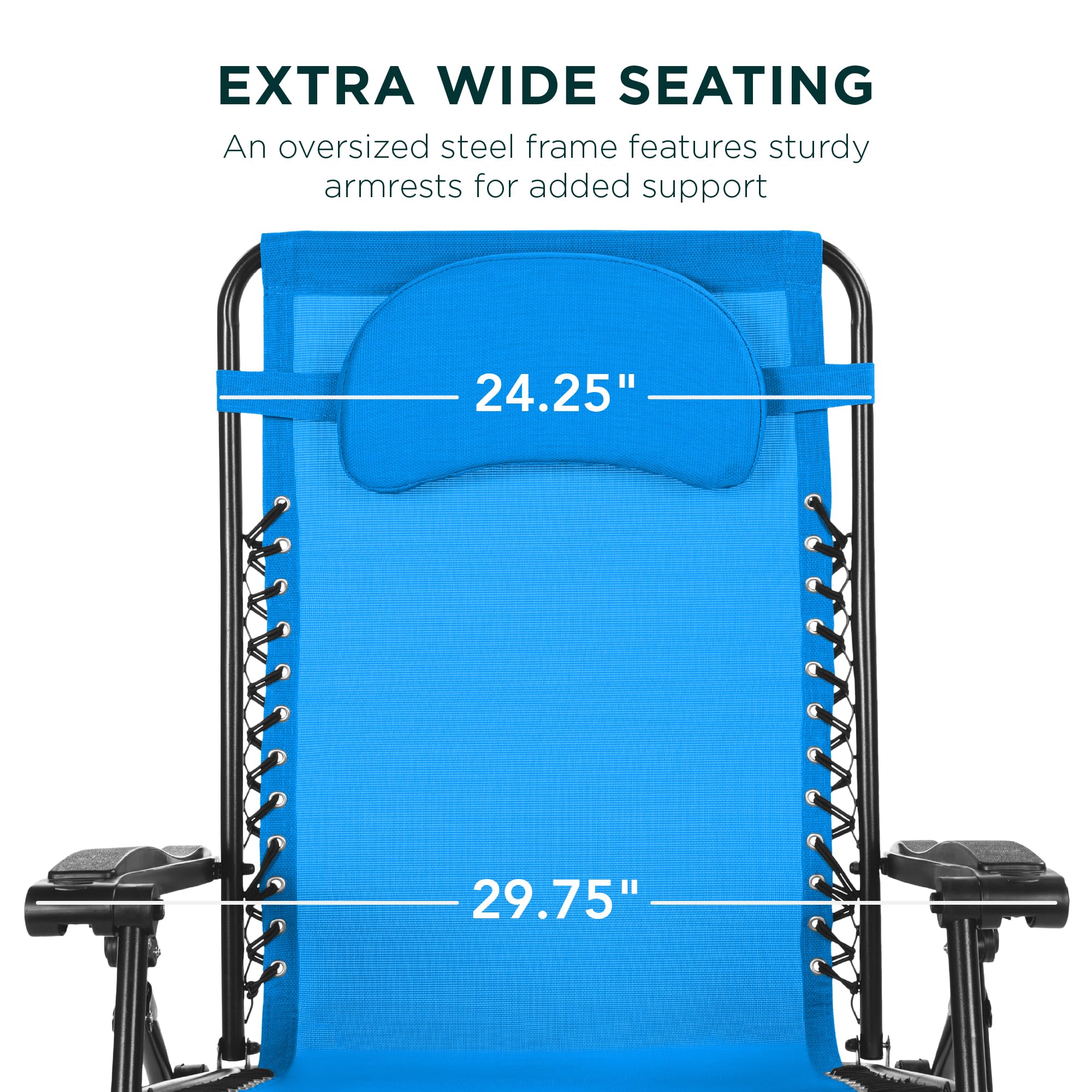 Best Oversized Zero Gravity Chair for Outdoor Relaxation - Folding Patio Lounge Recliner with Cup Holder & Accessory Tray, Includes Comfort Pillow - Light Blue - Perfect for Backyard, Poolside, Camping & Beach Use