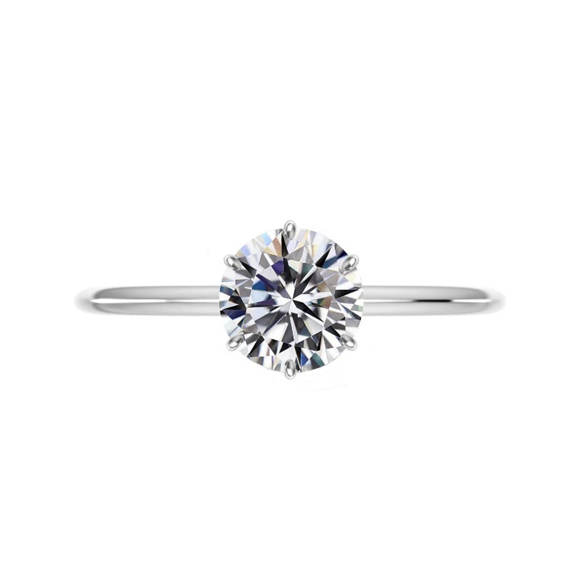 14K Solid White Gold Handmade Engagement Ring - 2 CT Round Cut Moissanite Diamond Solitaire Wedding Band for Women - Perfect for Proposals, Anniversaries & Bridal Jewelry by Siyaa Gems