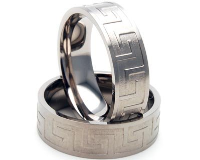 Titanium Wedding Band with Greek Key Design - Durable & Hypoallergenic Men's Ring for Engagement, Anniversary & Everyday Wear