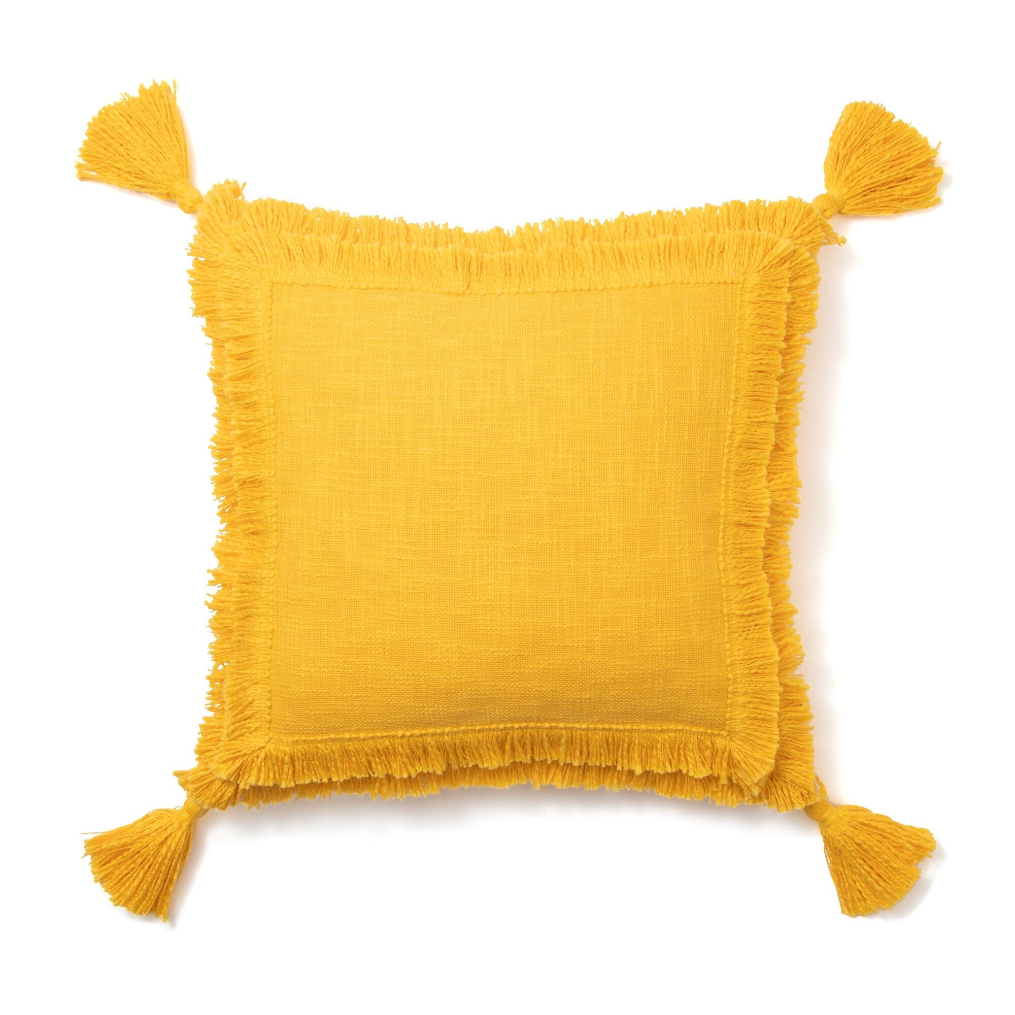 Bohemian Fringe Tassel Cushion Cover 18x18 Inches Yellow - Decorative Throw Pillow Case for Sofa, Bed, Living Room & Boho Home Decor