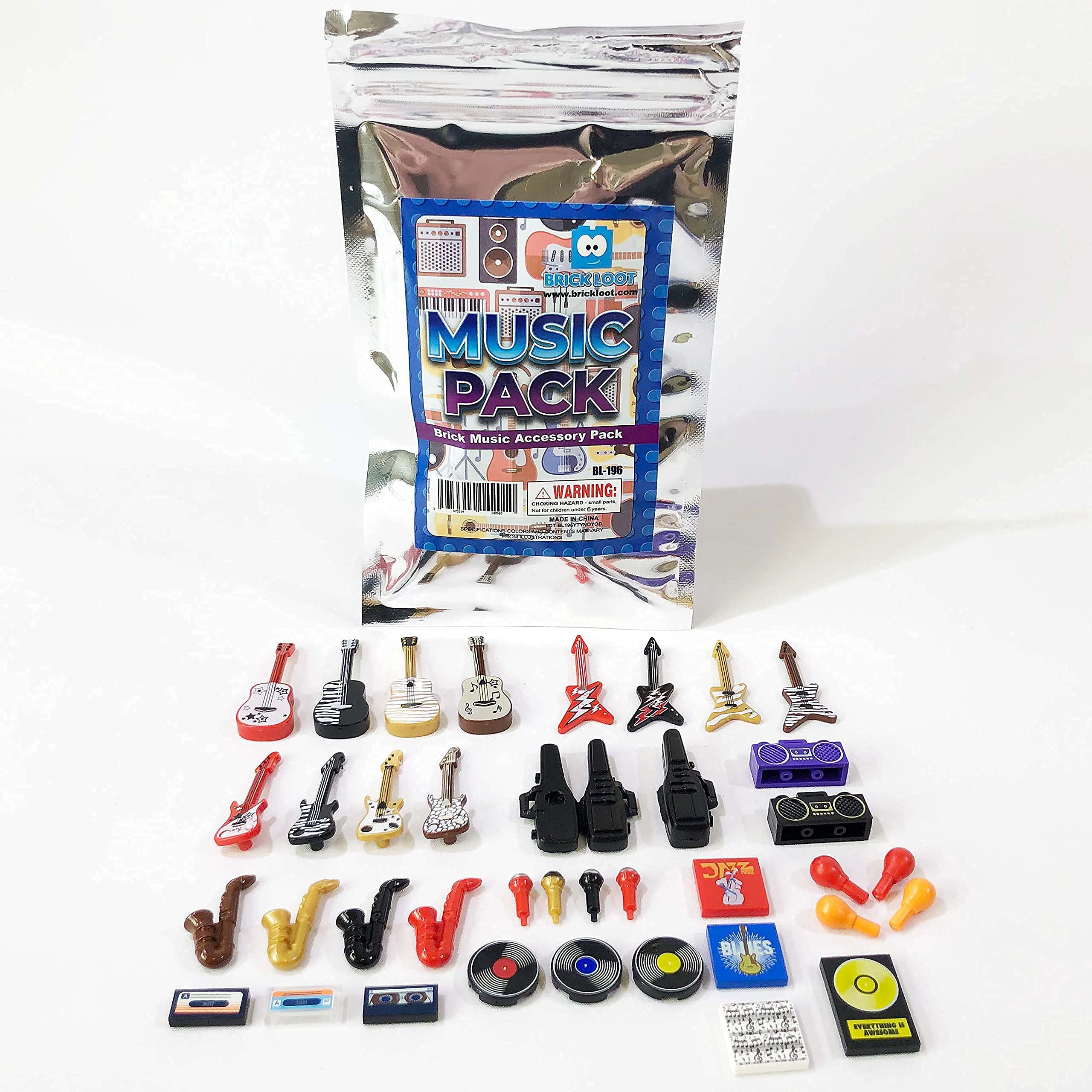 Brick Loot 38-Piece Music Instrument Building Block Set - Compatible with Lego & Major Brands, Includes Acoustic & Electric Guitars & Microphones - Creative STEM Toy for Kids Ages 6+ & Adults - Perfect for Music-Themed Lego Scenes & Band Role Play