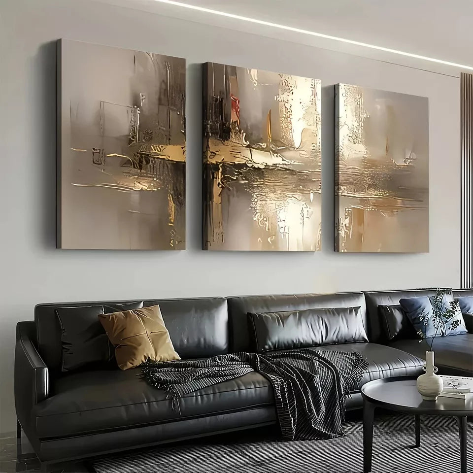 3-Piece Light Luxury Gold Abstract Geometric Wall Art Set - Framed Canvas 50x70cm - High Quality Print - 100% Australian Made - Ready to Hang - Perfect for Living Room, Bedroom & Office Decor
