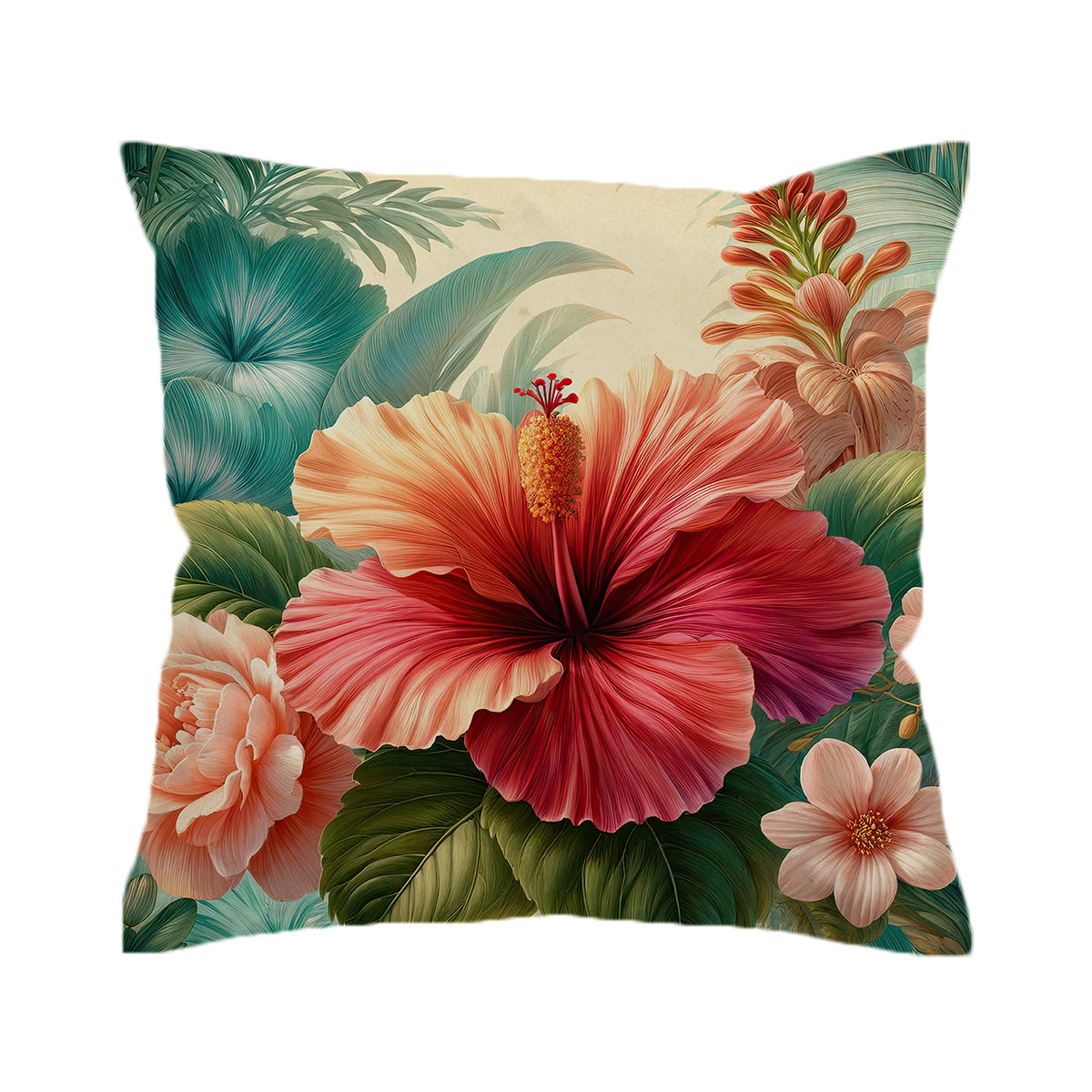Premium Hibiscus Flower Pillow Cover - Soft Cotton Decorative Cushion Case for Sofa, Bed & Home Decor - Boho Chic Throw Pillow Cover for Living Room, Bedroom & Dorm