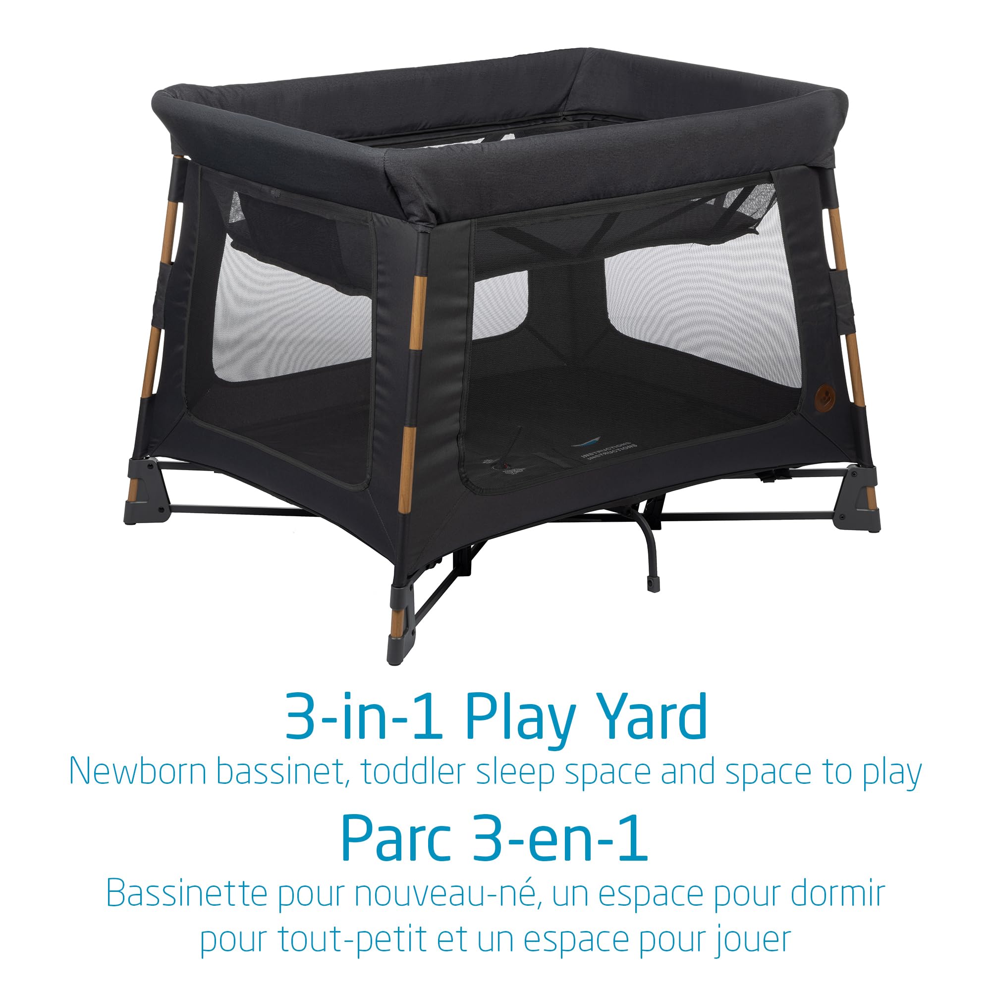 Maxi-Cosi Swift Playard - 3-in-1 Portable Playpen with Newborn Bassinet & Toddler Play Area | Ultra Comfortable, Easy 1-Step Fold | Includes Travel Bag | Classic Graphite | Perfect for Home, Travel & Daycare Use
