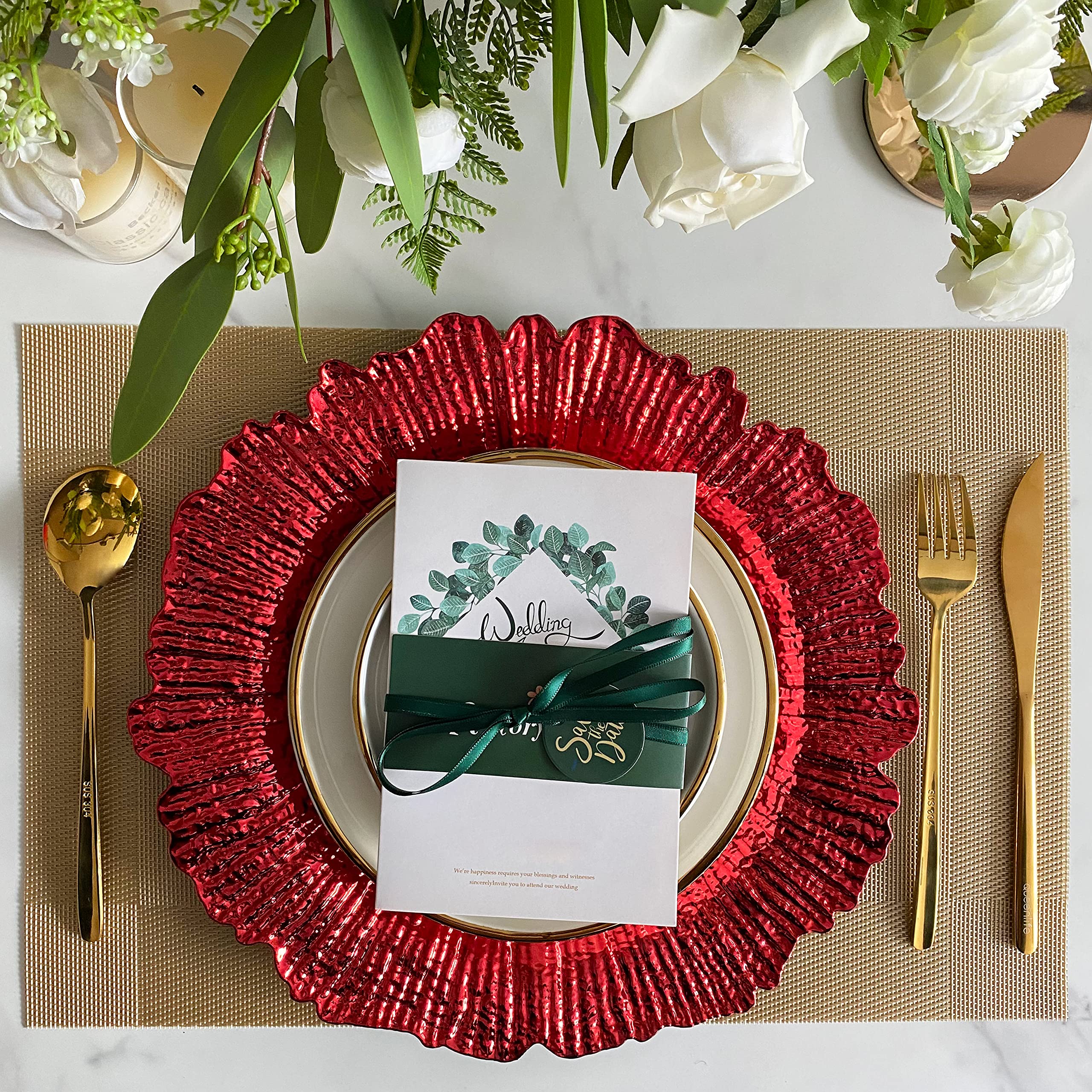 Henilosson 13 Inch Red Plastic Charger Plates - Round Dinner Plate Chargers for Weddings, Parties & Elegant Decor (Set of 24) | Perfect for Holiday Tablescapes, Buffet Displays & Formal Dining Settings