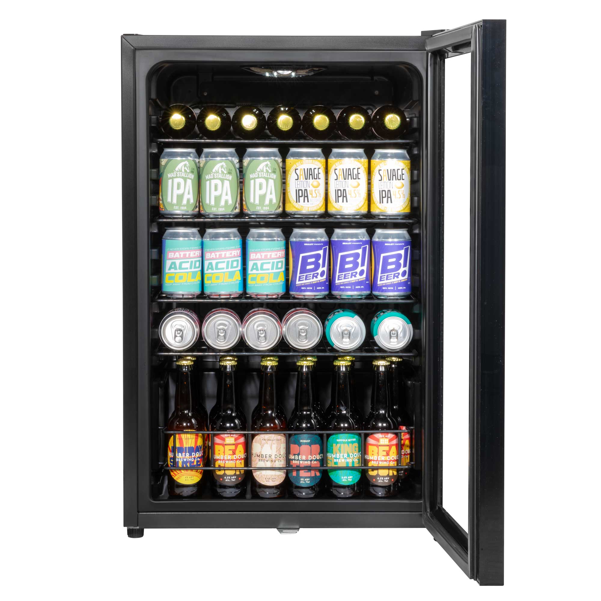 Baridi 115L Under Counter Beverage Cooler - Black DH223 | Energy Efficient Beer & Wine Fridge with LED Light | Perfect for Home Bars, Kitchens & Entertaining Spaces