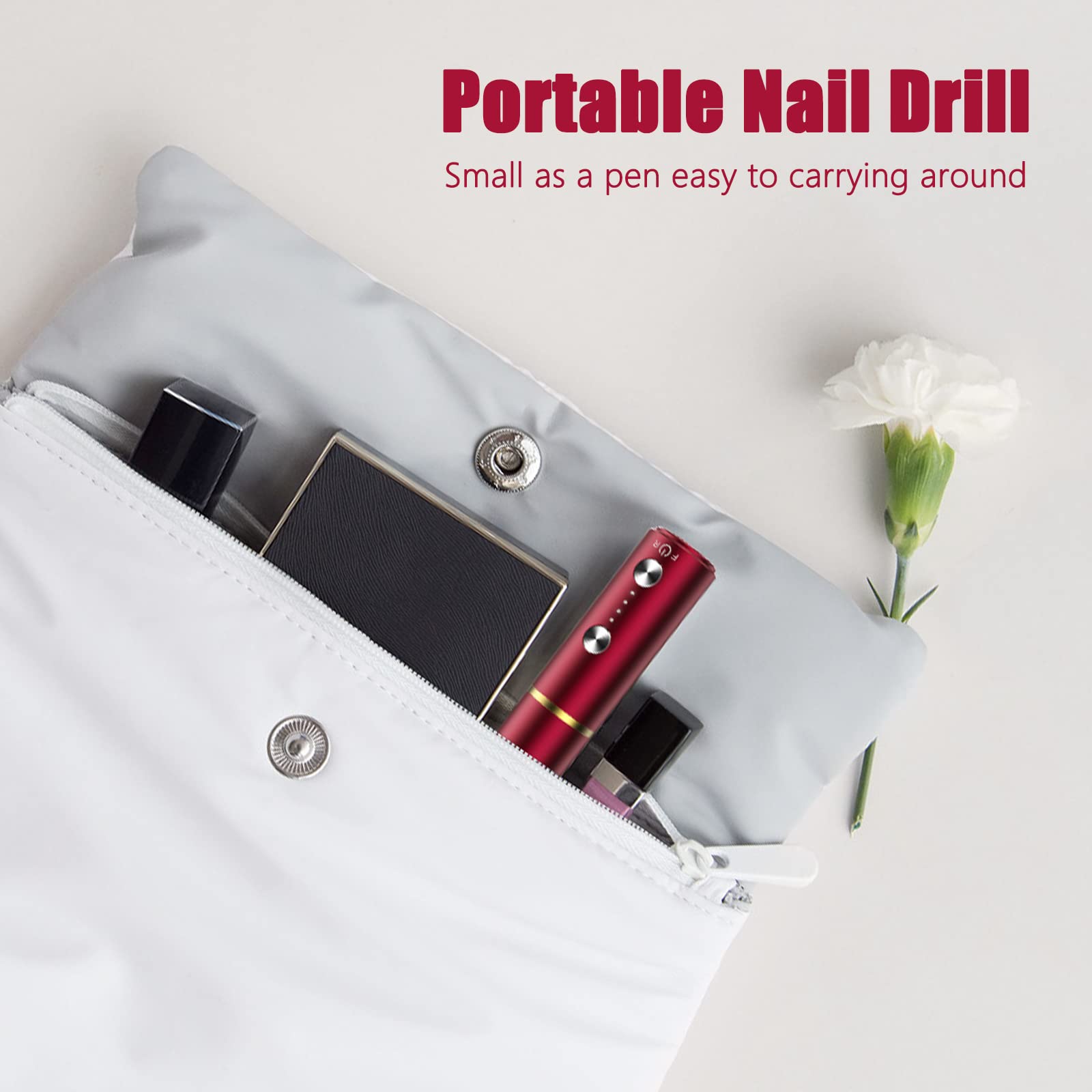 Cordless Electric Nail Drill Set - Rechargeable Portable Manicure & Pedicure Kit for Acrylic, Gel & Natural Nails | Professional Salon & Home Nail Care Tool (Red) | Perfect for DIY Nail Art, Nail Extensions & Nail Polish Removal