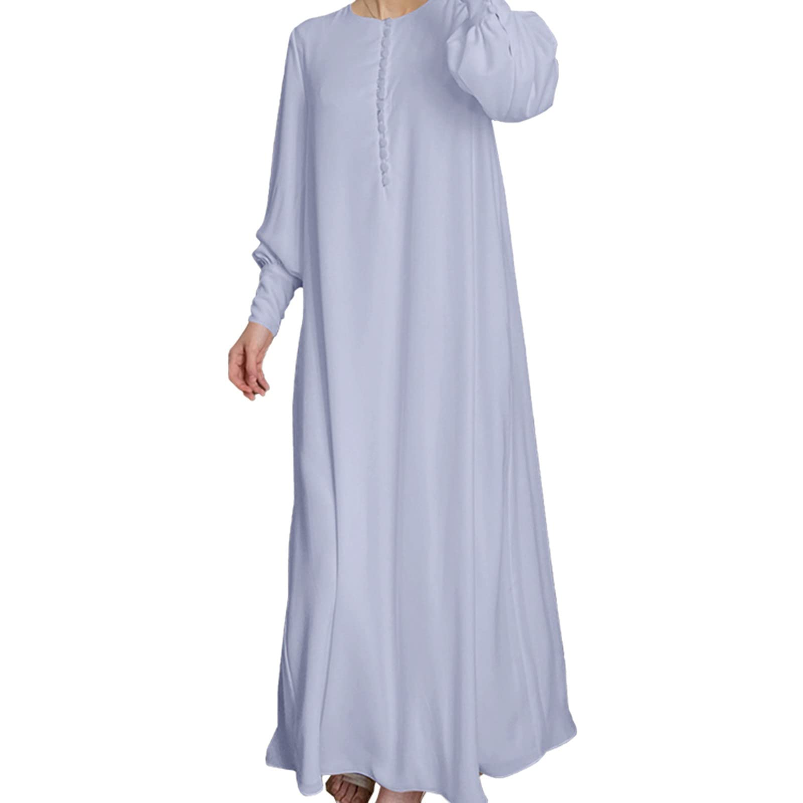 ZYAPCNGN Women's Casual Solid Muslim Abaya Dress - Islamic Arab Kaftan Long Sleeve Plus Size Summer Maxi Dress for Prayer, Mosque & Everyday Wear