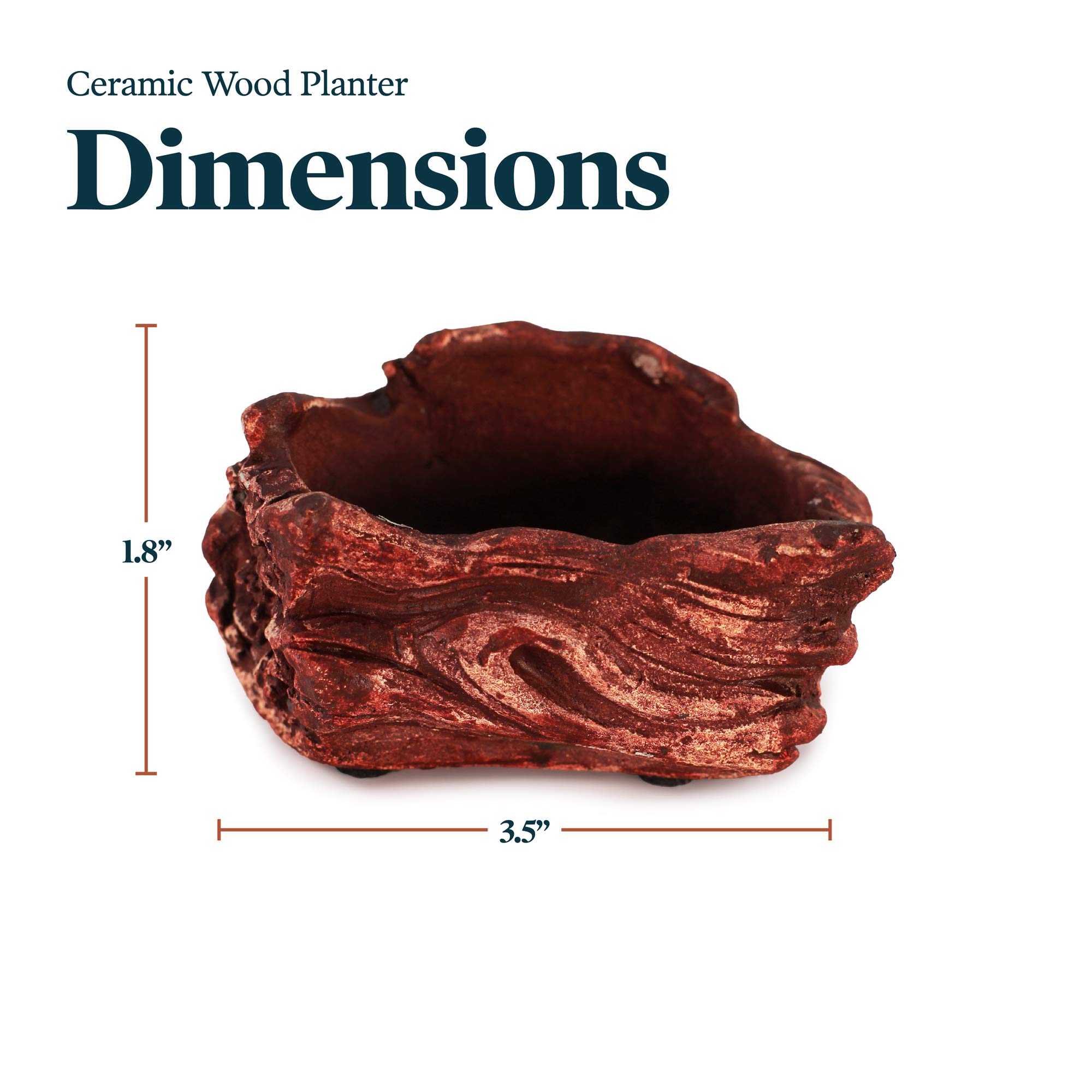 **Handmade Ceramic Wood Planter Pot - Indoor/Outdoor Log Planter for Succulents, Flowers & Small Plants (Redwood Wave) - Perfect for Home Decor, Office Desk & Garden**