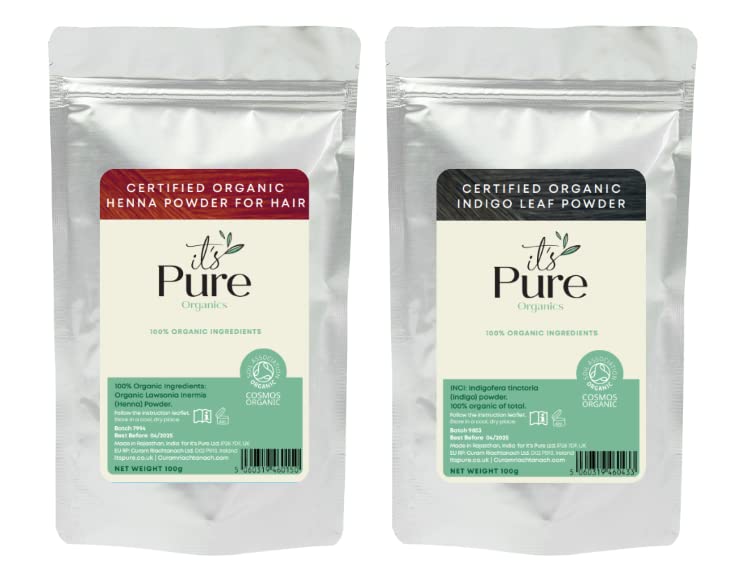 Organic Henna & Indigo Powder Combo - 100g Each, Soil Association Certified | Natural Hair Dye for DIY Coloring, Tattoos & Skin Art | Vegan, Chemical-Free, Safe for All Hair Types