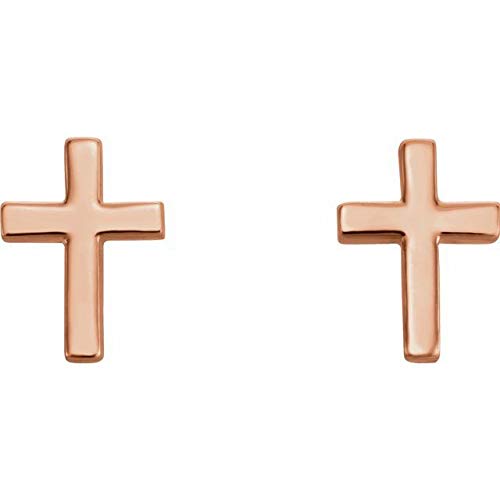 14K Rose Gold Cross Earrings for Women - Dainty Religious Jewelry Gift for Baptism, Confirmation & Everyday Wear