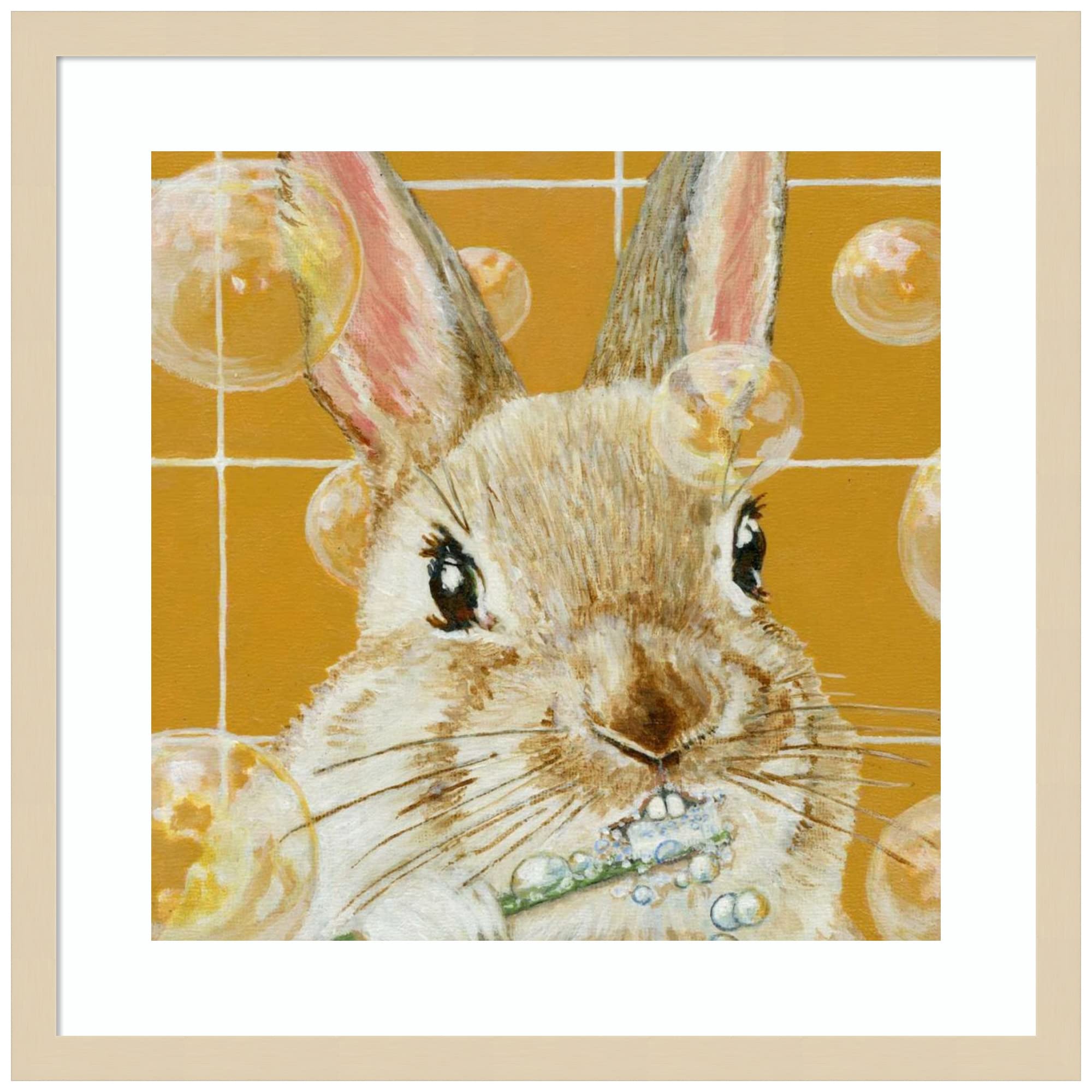 Amanti Art Wood Framed Wall Art Print - Bubbles by Robert Rabbit - 21x21 Inches - Natural Wood Frame - Modern Home Decor for Living Room, Bedroom & Office