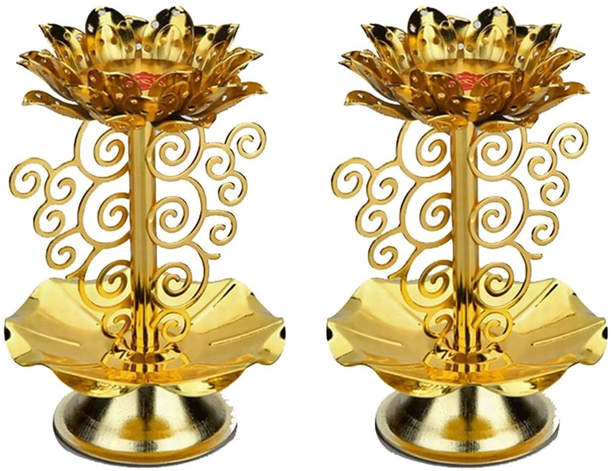 Golden Lotus Candle Holder Set of 2 - Elegant Home Decor for Candlelight Dinners, Living Room, Bedroom & Study - Perfect for Romantic Ambiance and Relaxation