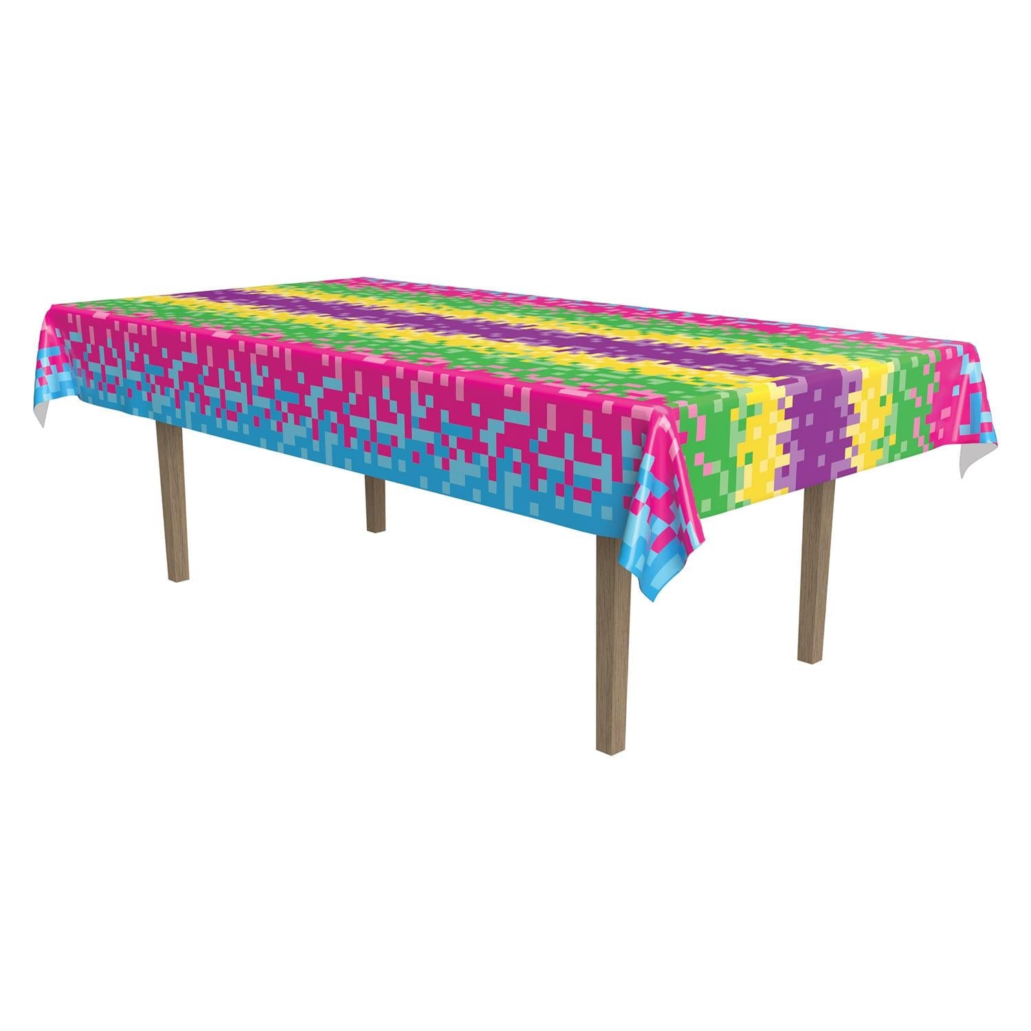 12 Pack Beistle 8 Bit Retro Gaming Party Table Covers - Colorful Pixel Design for Birthday, Game Night & Themed Events Decorations