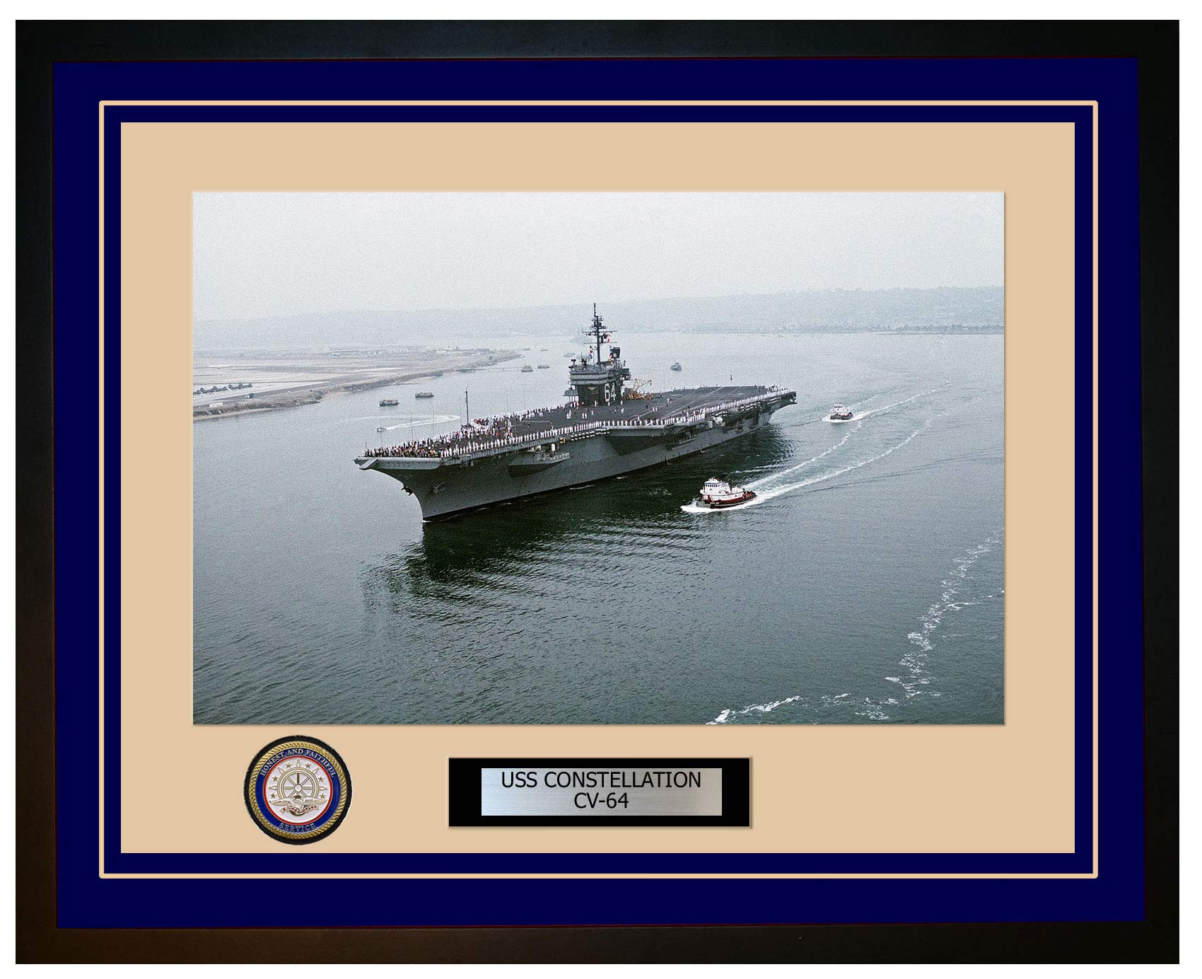 USS Constellation CV-64 Framed Navy Ship Photo - Premium Collectible Military Memorabilia - Perfect for Home Office Decor, Military History Enthusiasts & Veterans Gifts