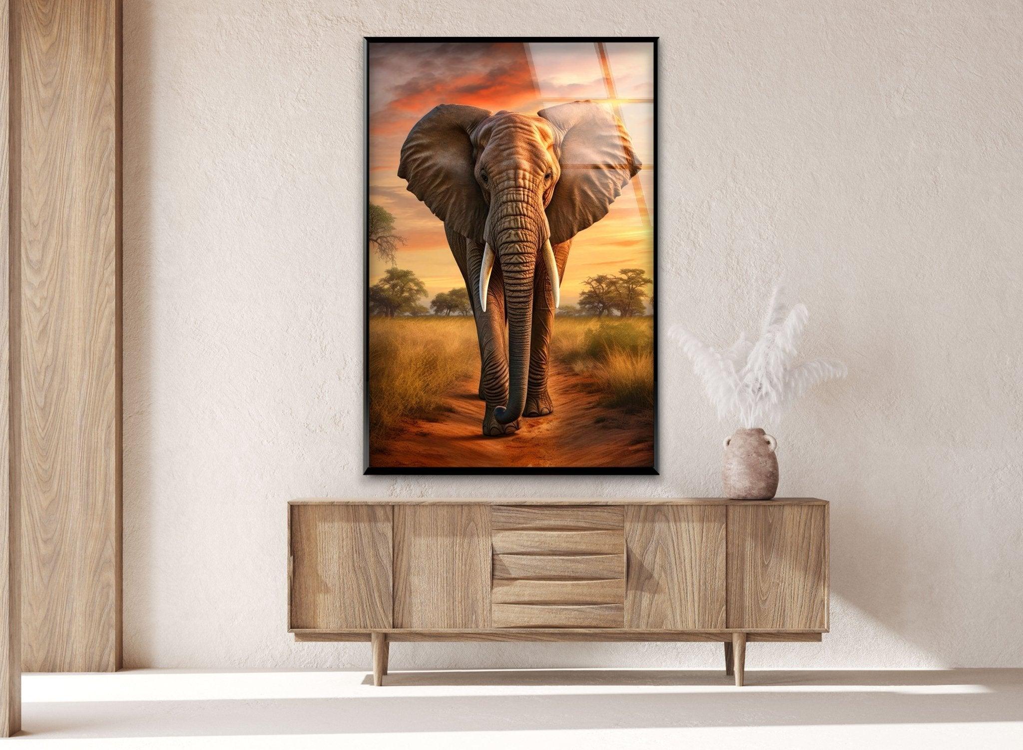 African Elephant Glass Wall Art - Handcrafted Home Decor for Living Room, Bedroom & Office - Perfect for Nature Lovers & Safari Theme Interior Design
