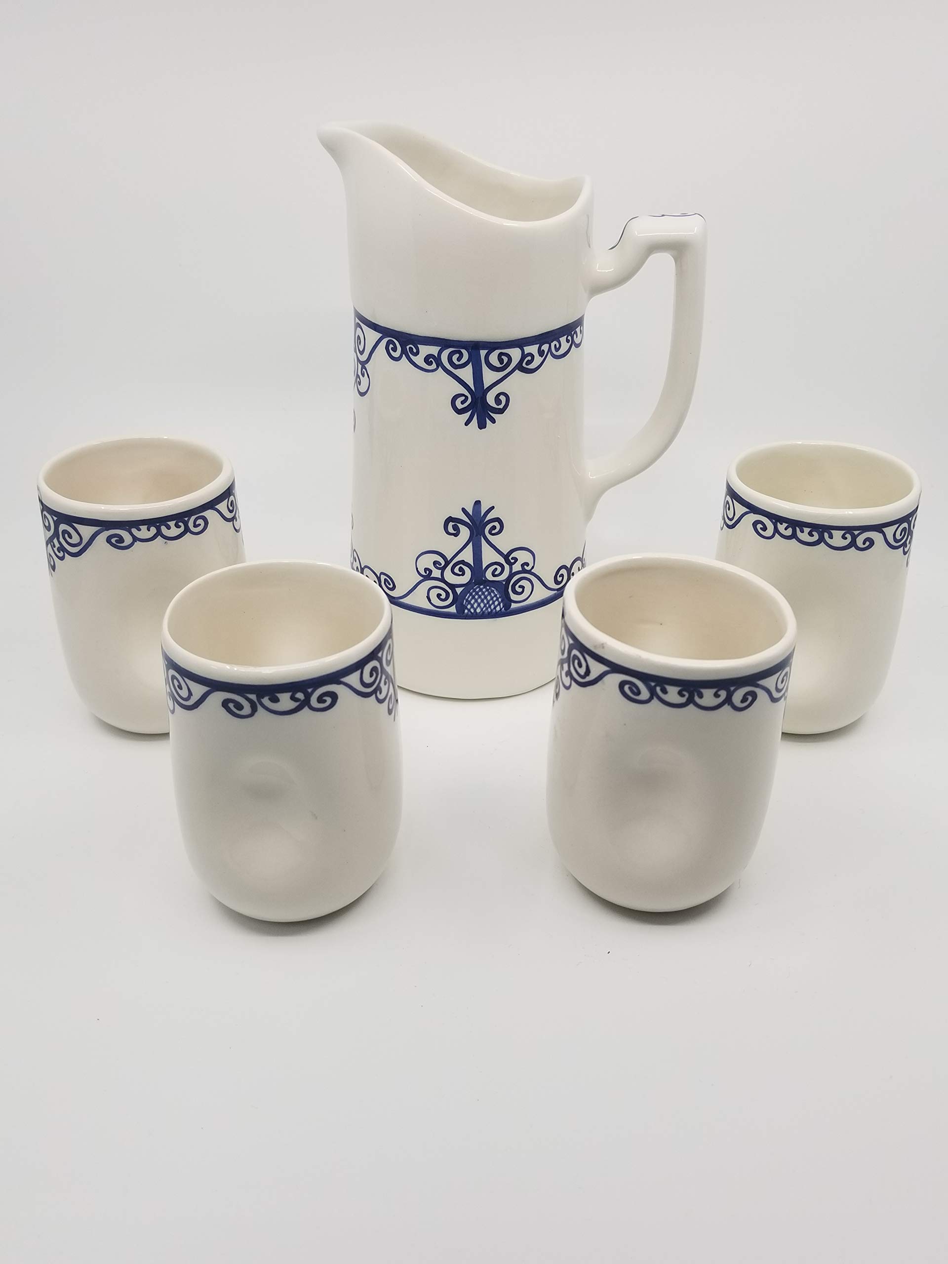 Handmade Moroccan Ceramic Coffee Mug and Pitcher Set - Blue Porcelain Tea Pot, Juice Jug, Carafe for Coffee, Tea & Beverages - Perfect for Home, Cafe & Gifting