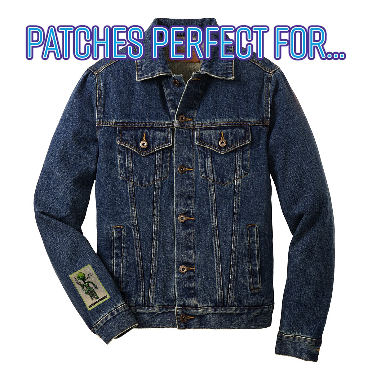 Alien on Barstool Iron On Patch - 'We're Not So Different' Novelty Applique for DIY Clothing, Jackets, Bags & Costumes