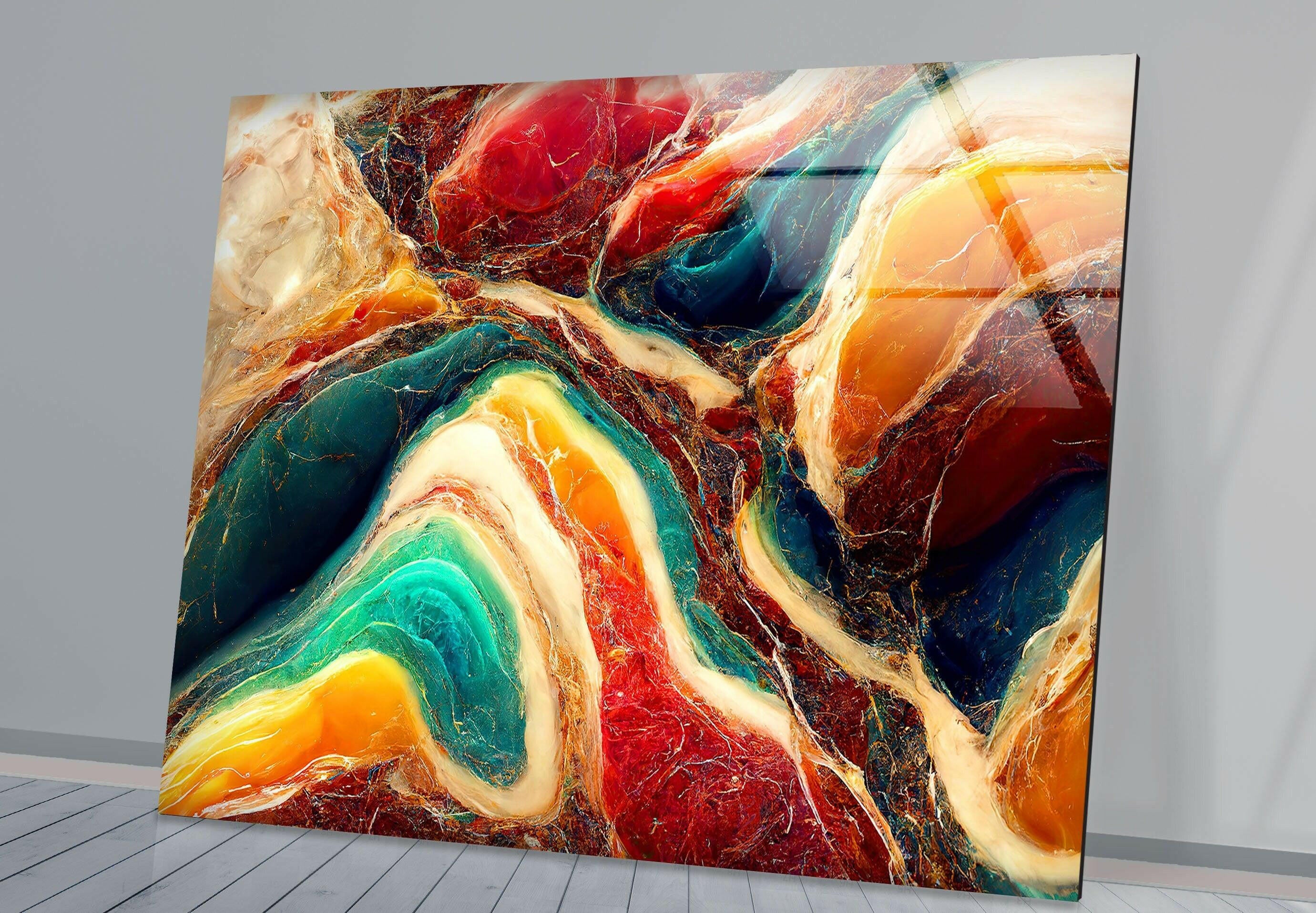 Vibrant Abstract Onyx Marble Glass Wall Art - Modern Home Decor for Living Room, Bedroom & Office