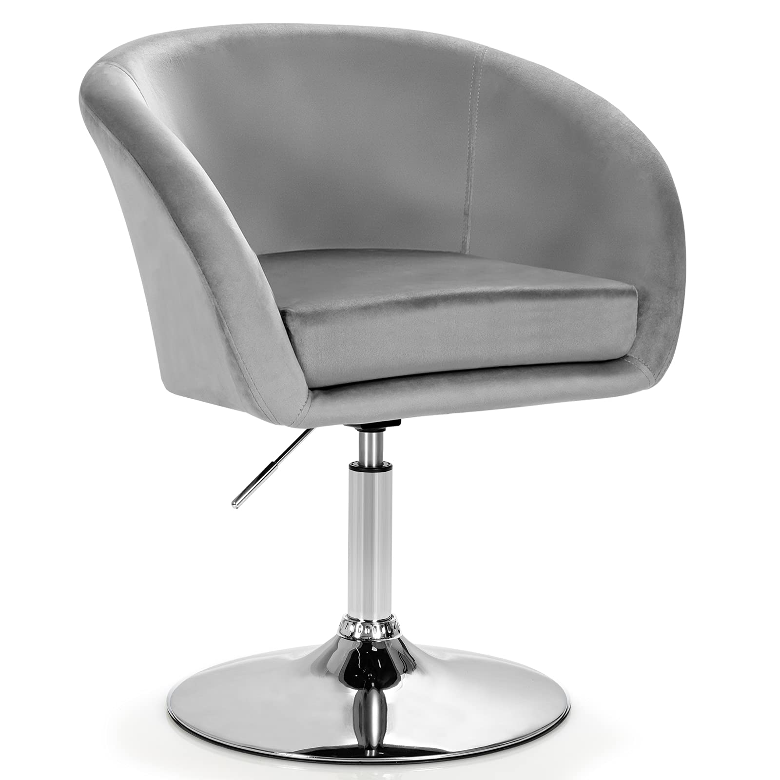 COSTWAY Adjustable Height Velvet Makeup Vanity Chair with Chrome Frame - Modern Round-Back Swivel Accent Chair for Bedroom, Living Room & Dressing Area | Comfortable Seating for Makeup, Reading & Relaxation (Grey)