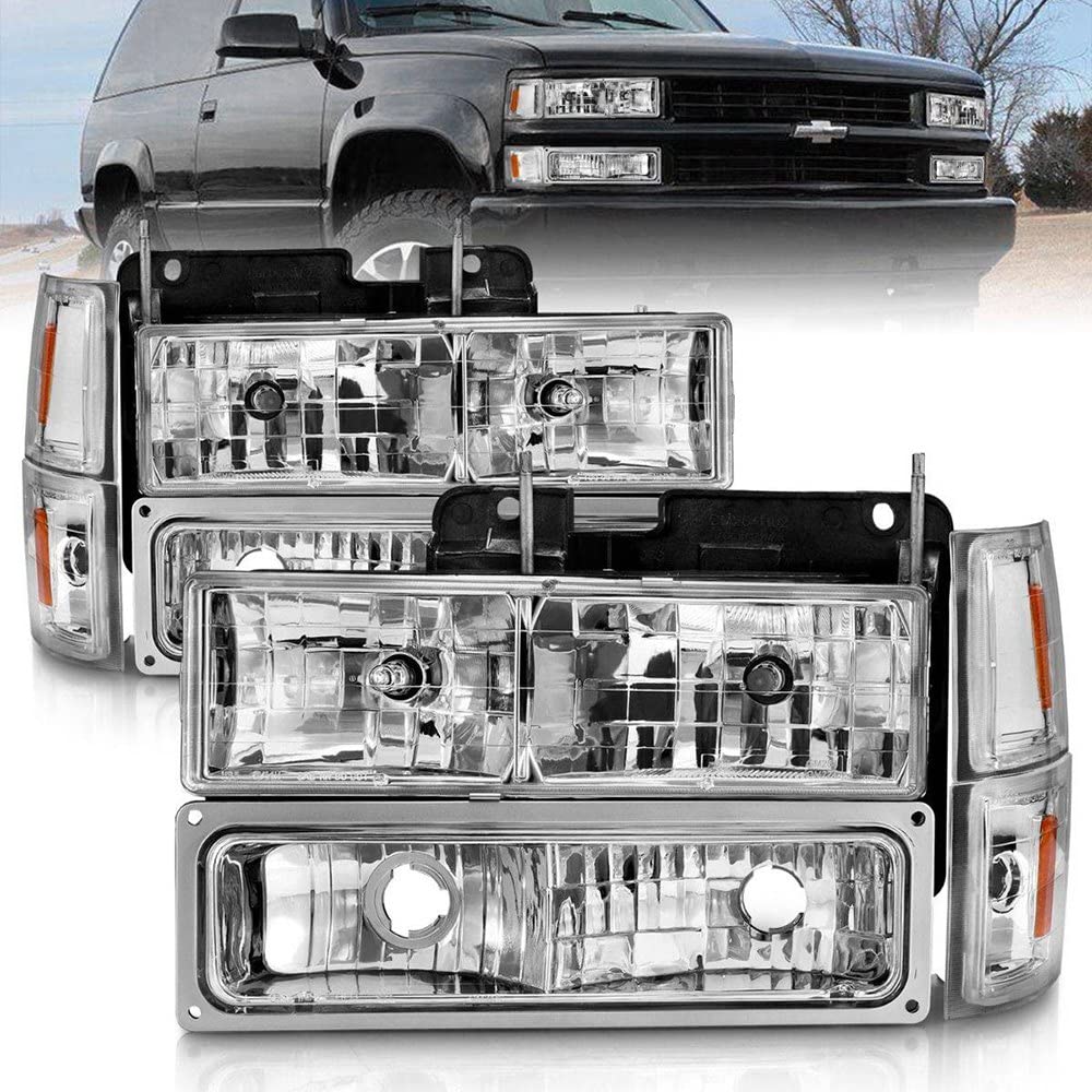 Anzo USA Crystal Clear Headlights for 88-98 Chevy C1500 - Chrome Housing with Integrated Turn Signal & Side Marker Lights (111506) - Perfect for Truck Restoration & Night Driving Safety