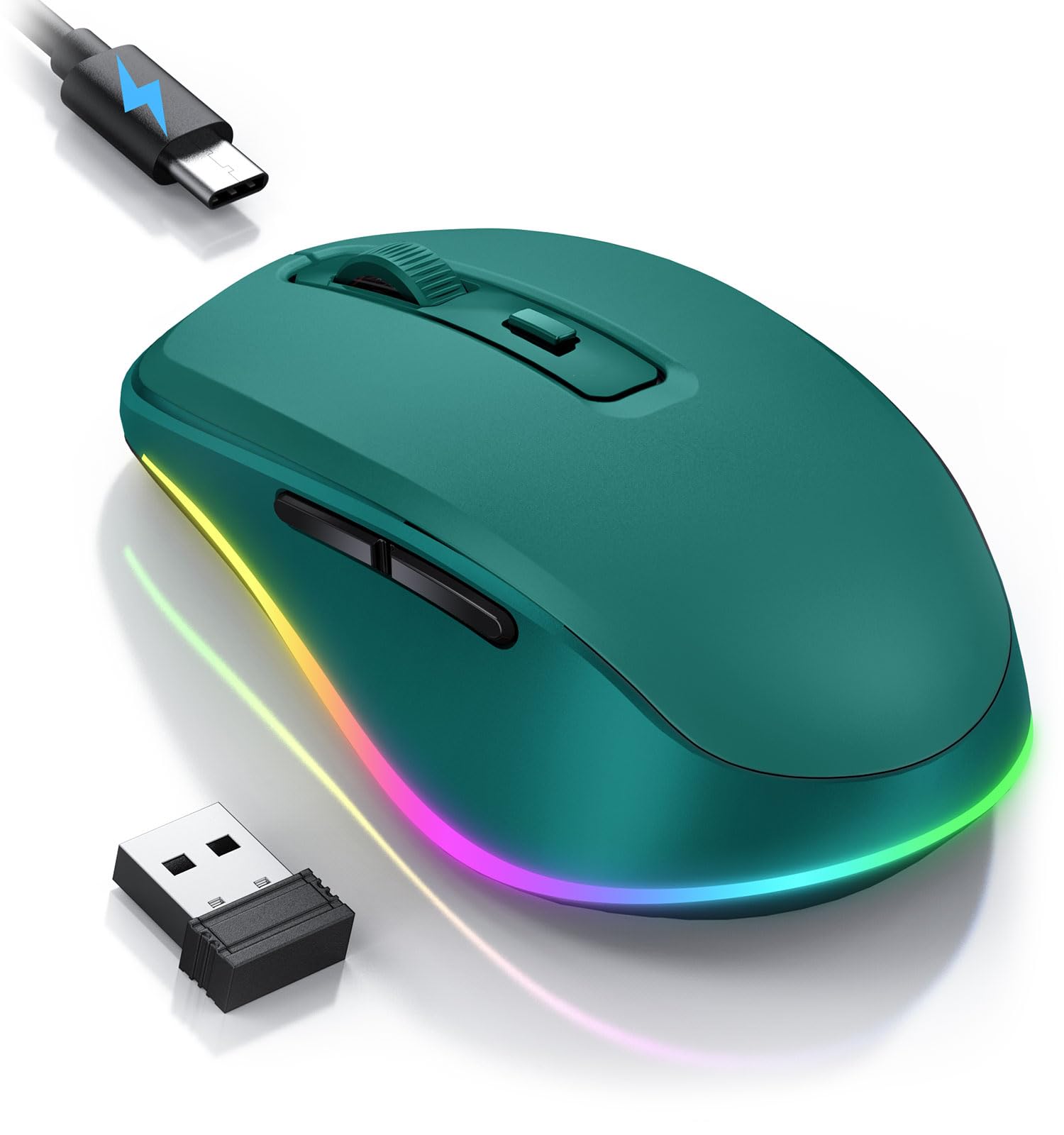 PEIOUS Wireless Mouse Jiggler with Undetectable Random Movement - Rechargeable LED Mouse Mover for Laptop, Keeps Computer Awake (Dark Green) - Perfect for Remote Work, Online Meetings & Preventing Sleep Mode