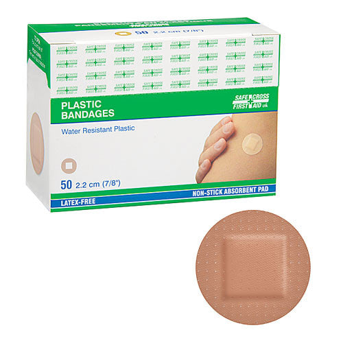 Waterproof Plastic Bandages 2.2 cm Round Wound Covers - 50 Count Box | First Aid for Kids, Small Cuts & Minor Burns