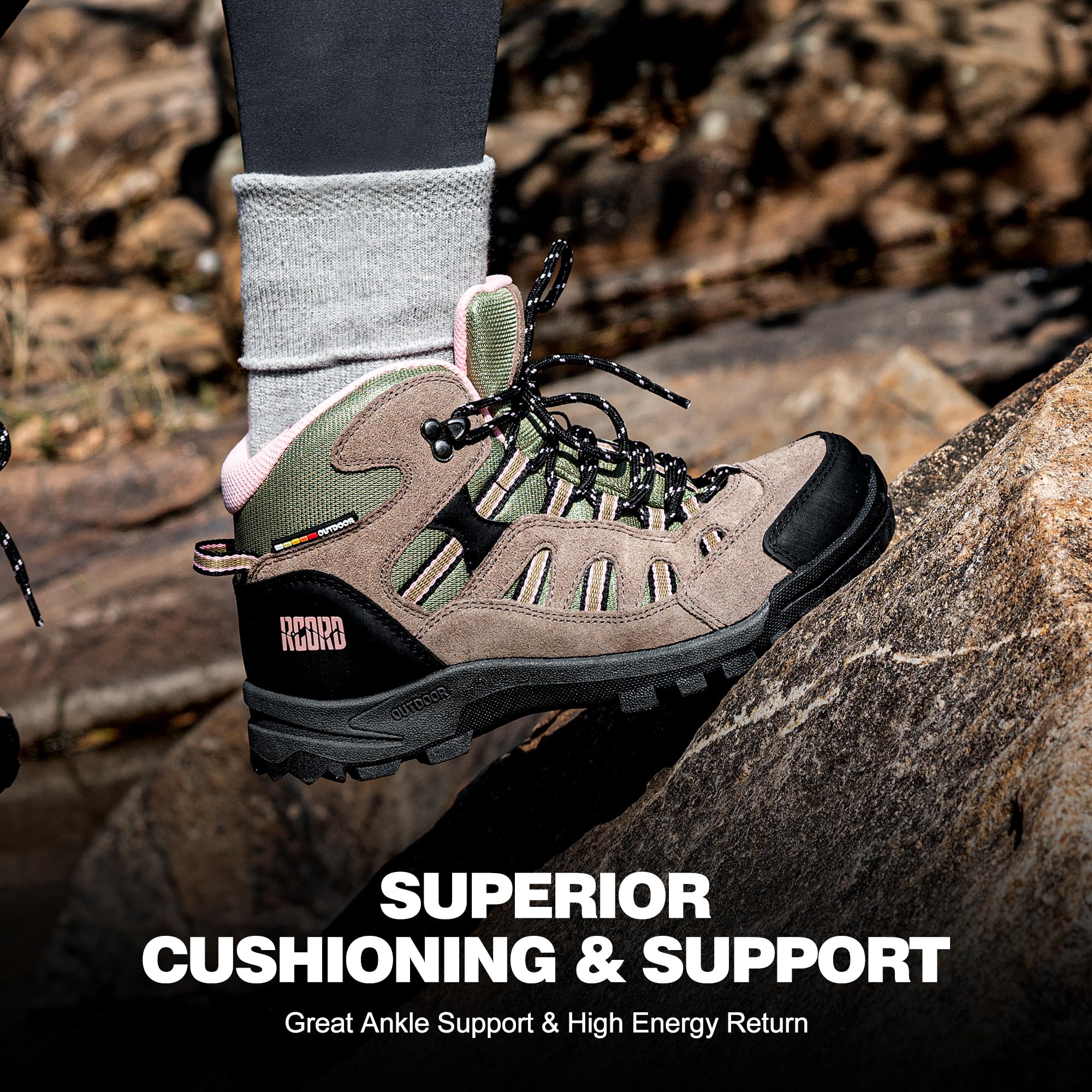 Women's Waterproof Hiking Boots - Lightweight Ankle Support Trekking Shoes with Non-Slip Sole | Breathable Outdoor Boots for Backpacking, Camping & Trail Walking